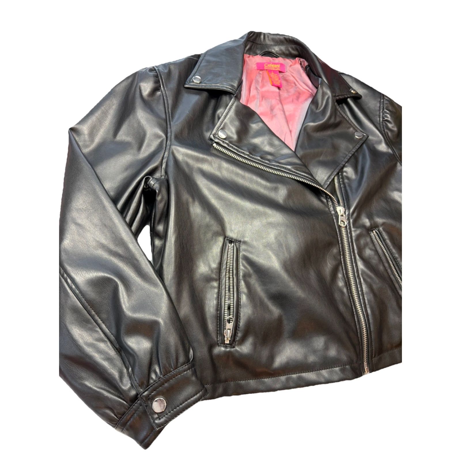 Vintage Catherine Malandrino Black Moto Zip Biker Jacket Women L Pink Lining Zip Pockets Jacket Size L / US 10 / IT 46 - 4 Thumbnail