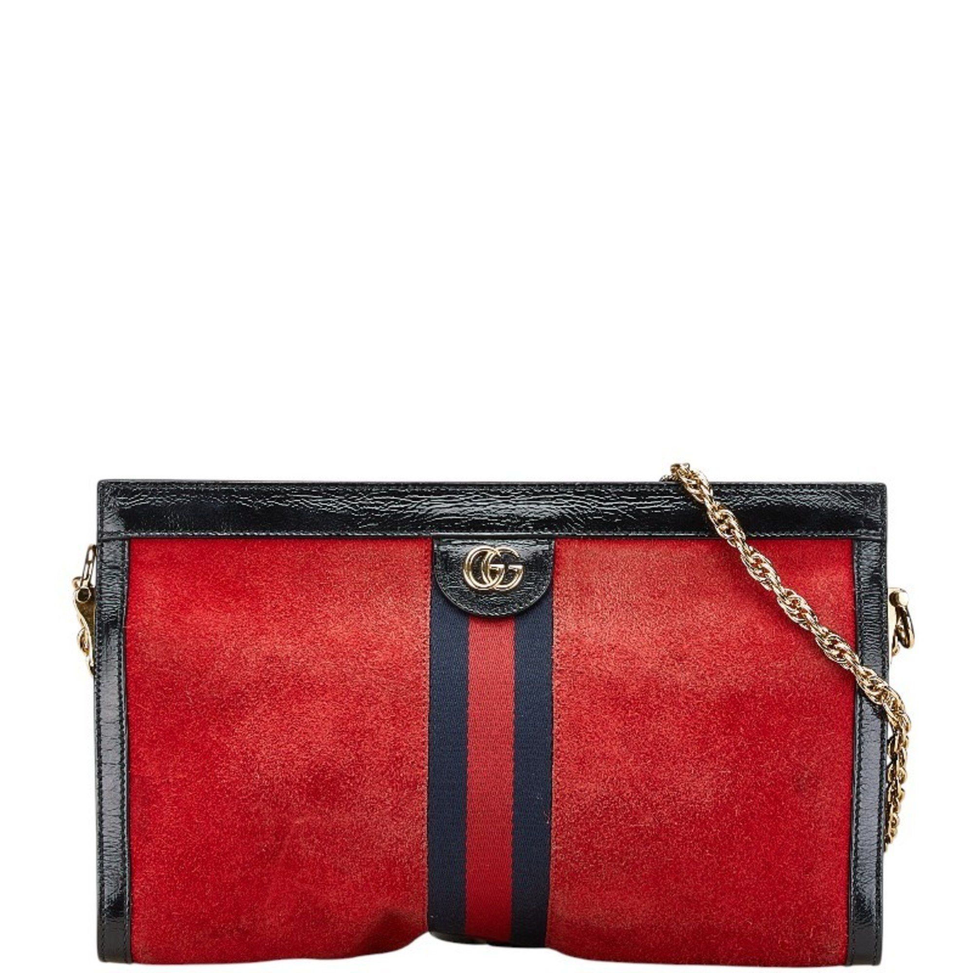 Gucci Ophidia Chain Shoulder Bag 503876 Red Black Navy Leather Suede Women's GUCCI