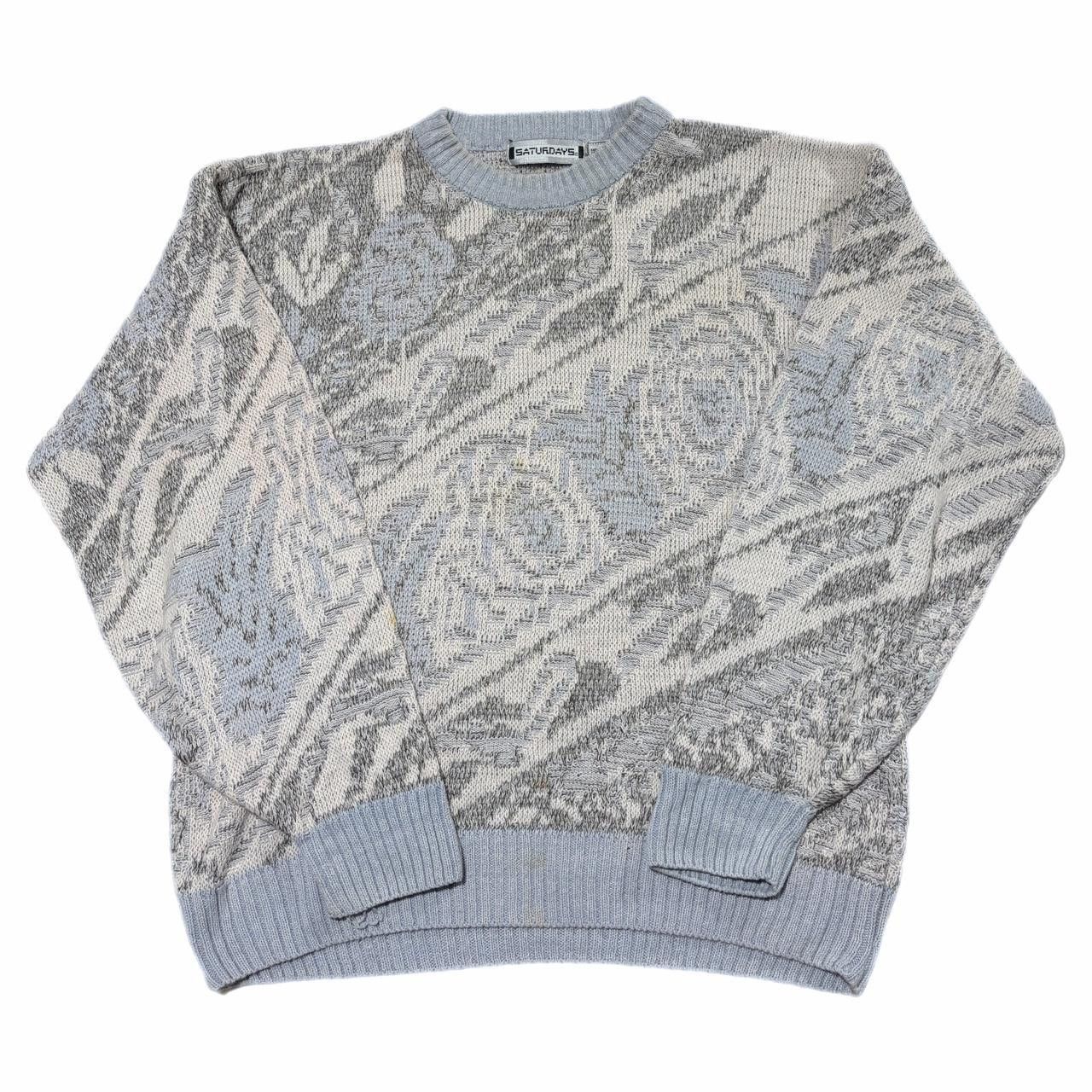 Vintage Vtg Saturdays Sweater Mens Large Gray Blue Abstract Knit Size US L / EU 52-54 / 3 - 1 Thumbnail