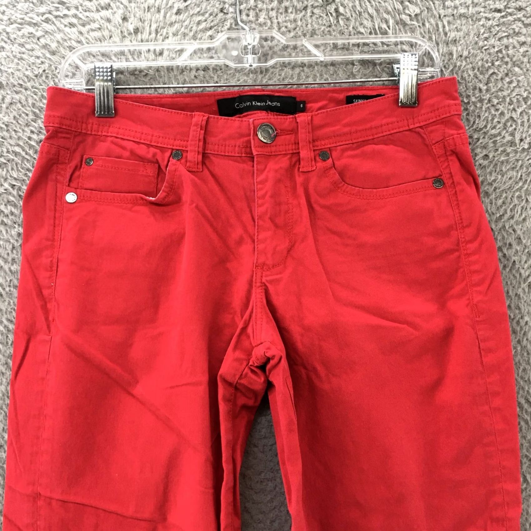 Calvin Klein Calvin Klein Skinny Crop Pants Womens 6 Red Mid Rise 5 Pockets Flat Front Casual Size 28" / US 6 / IT 42 - 2 Thumbnail