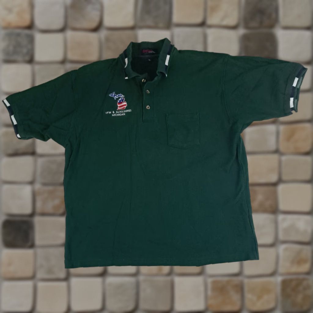 Vintage Vintage King Louie Polo Shirt Button-Up Short Sleeve Unisex Adults XL Green USA Embroidered Cotton Canvas 27in Long 25in Pit to Pit US Flag Theme Size US XL / EU 56 / 4 - 1 Thumbnail