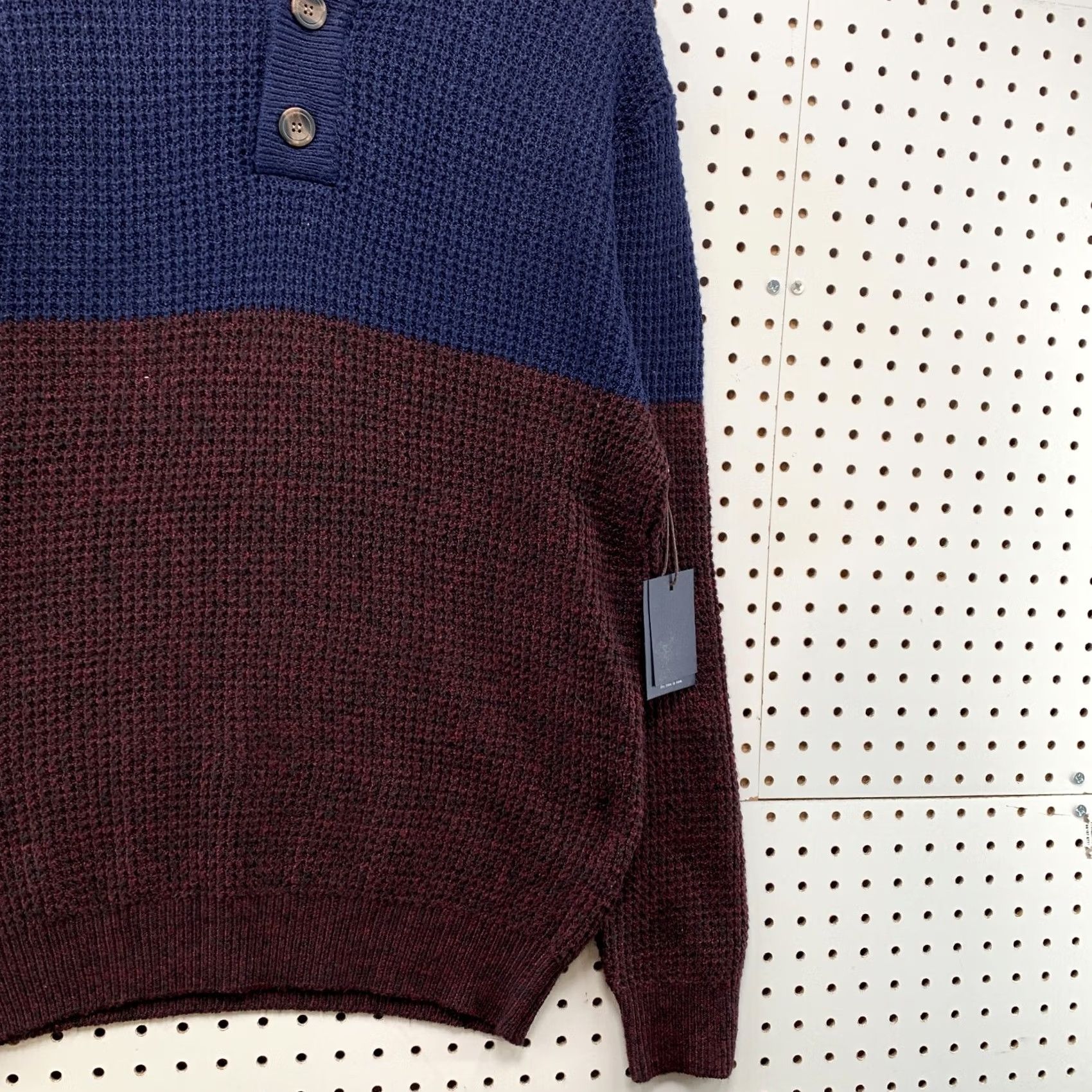 Vintage Day & Age Sweater Mens Medium Henley Thermal Waffle Knit Red Blue Size US M / EU 48-50 / 2 - 4 Thumbnail