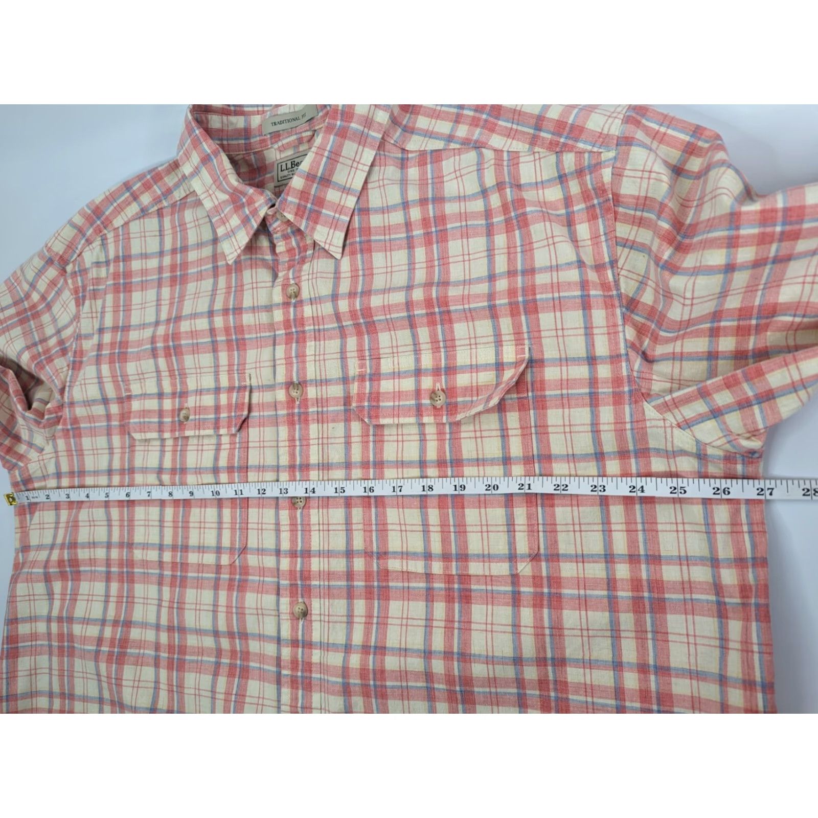 Vintage VINTAGE LL Bean Pink Plaid Sunwashed Canvas Short Sleeve Button Camp Shirt XLT #288700 Size US XL / EU 56 / 4 - 6 Thumbnail
