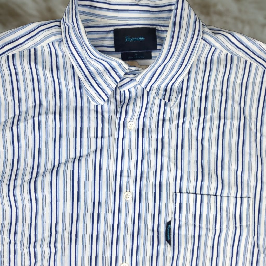 Faconnable Façonnable Blue Striped Button-Up Shirt Men’s XL Casual Short Sleeve Modern Preppy Size US XL / EU 56 / 4 - 1 Thumbnail