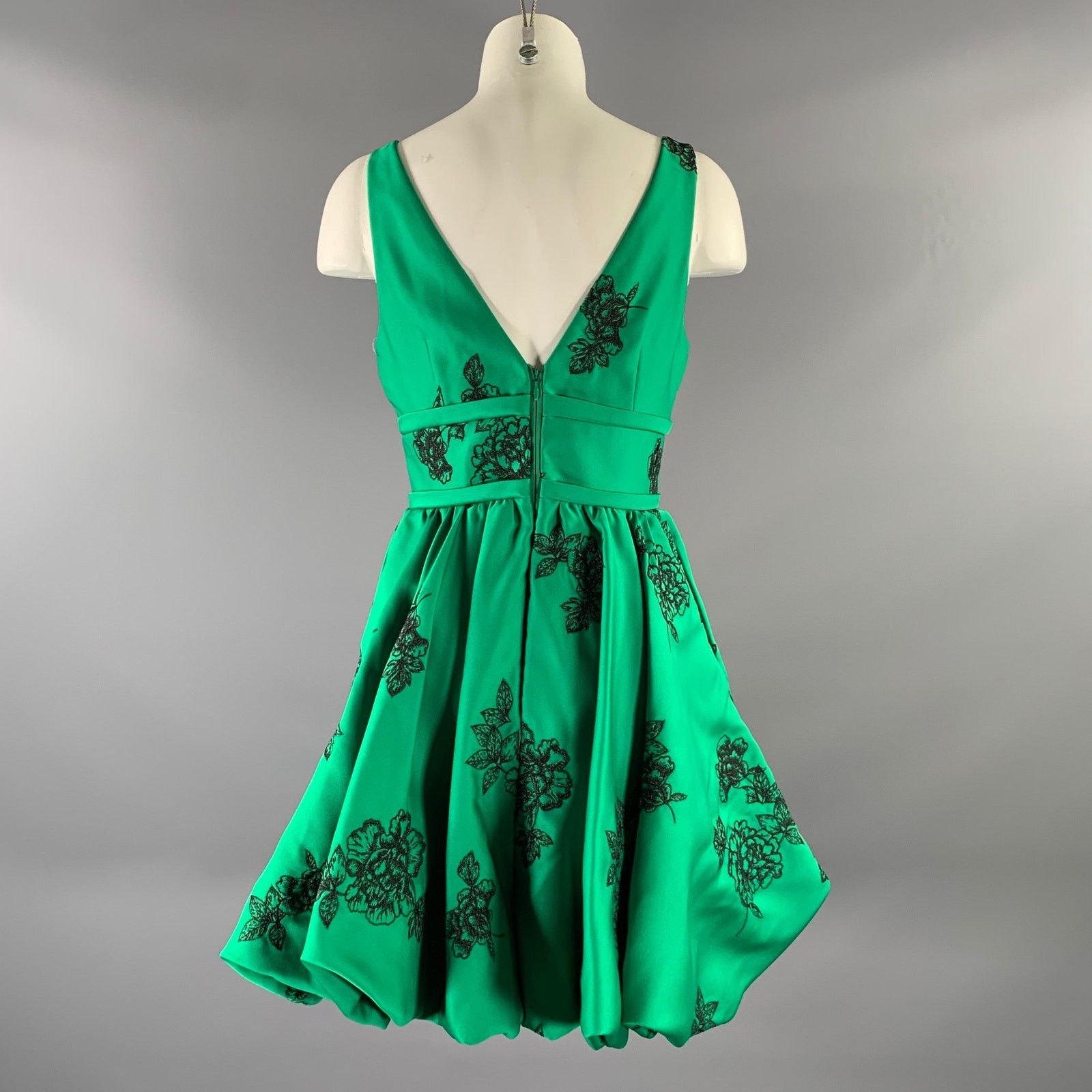 Marchesa MARCHESA Green Black Polyester Floral Bubble Hem Dress Size XS / US 0-2 / IT 36-38 - 3 Thumbnail