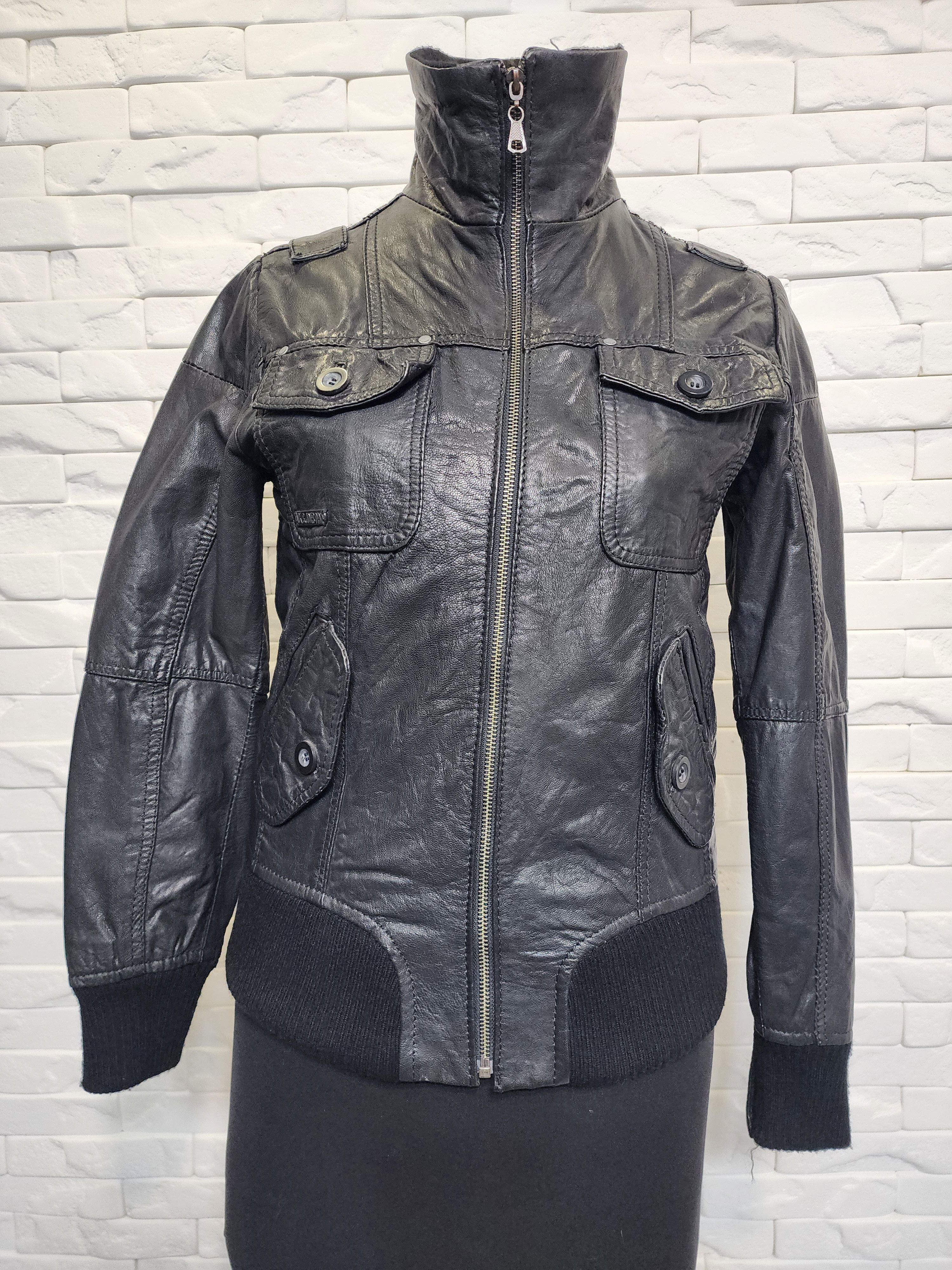 Jack & Jones Black Leather Jacket: Women's Metal Zipper Bomber Size S / US 4 / IT 40 - 1 Thumbnail