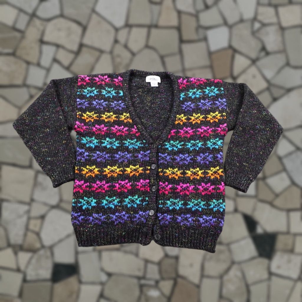 Rainbow VINTAGE Partners Mervyns Sweater Cardigan Womens Medium Black Rainbow Fair Isle Size M / US 6-8 / IT 42-44 - 1 Thumbnail