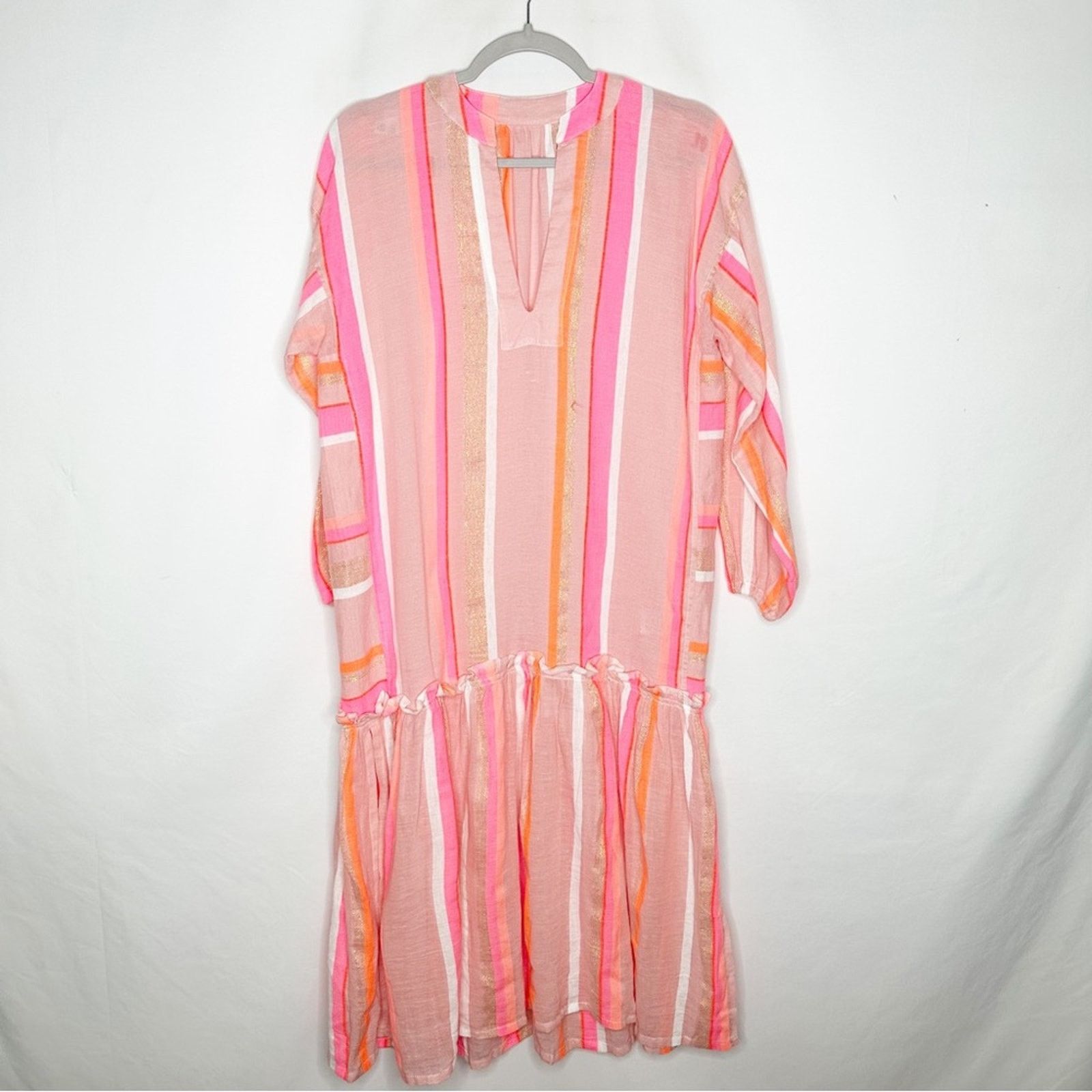 image of Lemlem Multicolor Shimmer V-Neck Dress New In Xs in Orange, Women's