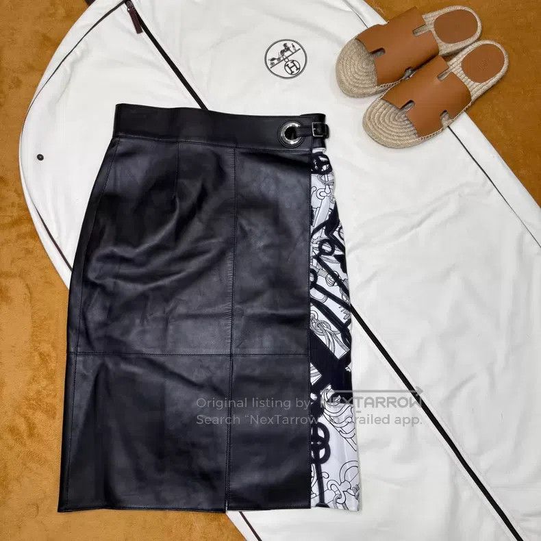 Hermes Hermes Black and White Sheepskin Silk Jacquard Skirt Size 42" / US 20 - 1 Thumbnail