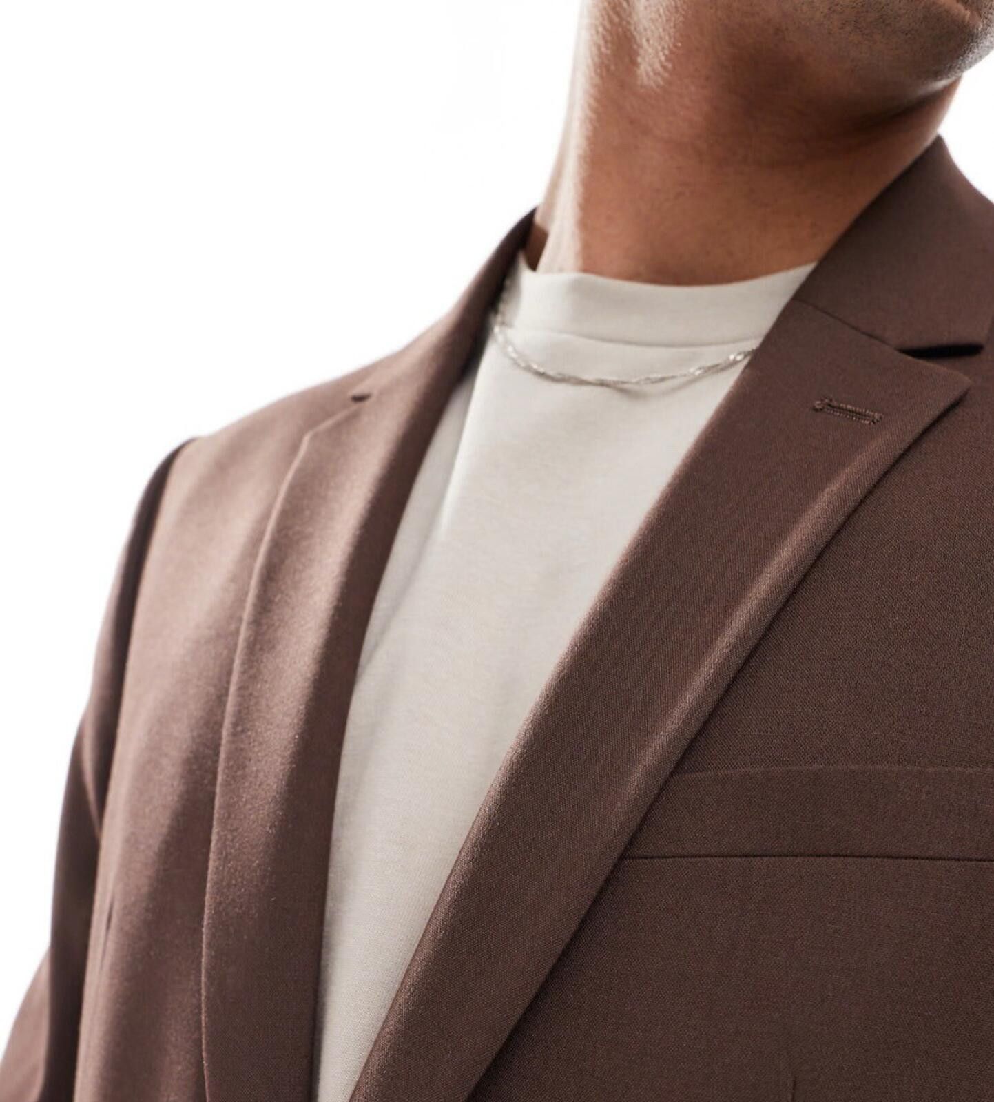 Asos Slim Wool Mix Suit Jacket - Dark Brown - Chest 42 Regular Size 42R - 3 Thumbnail