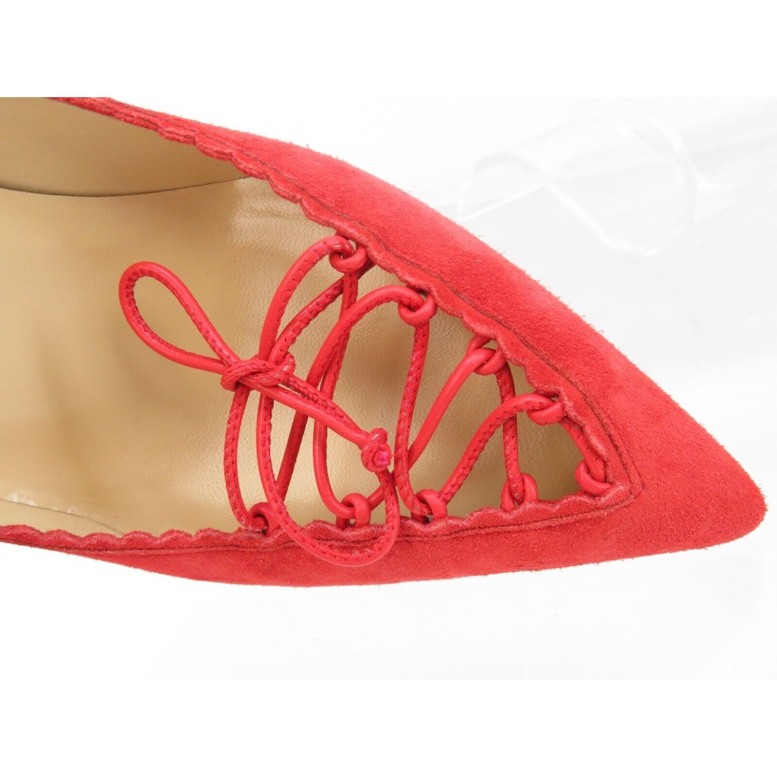 Christian Louboutin SCALOPUMP 85 RED SUEDE LEATHER LACE TIE POINTED TOE PUMPS 40 Size US 10 / IT 40 - 8 Thumbnail