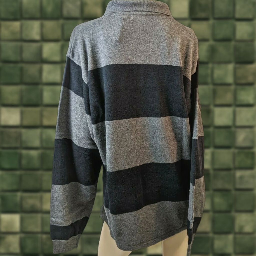 Izod NWT Izod Relaxed Knit Large L Gray Stripe Cotton Long Sleeve Sweater Shirt TT20 Size US L / EU 52-54 / 3 - 1 Thumbnail
