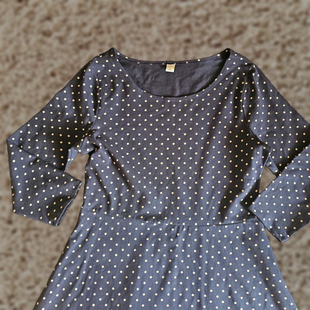Old Navy Old Navy Dress Womens Large Blue White Polka Dot Long Sleeve Round Neck Casual Size L / US 10 / IT 46 - 1 Thumbnail