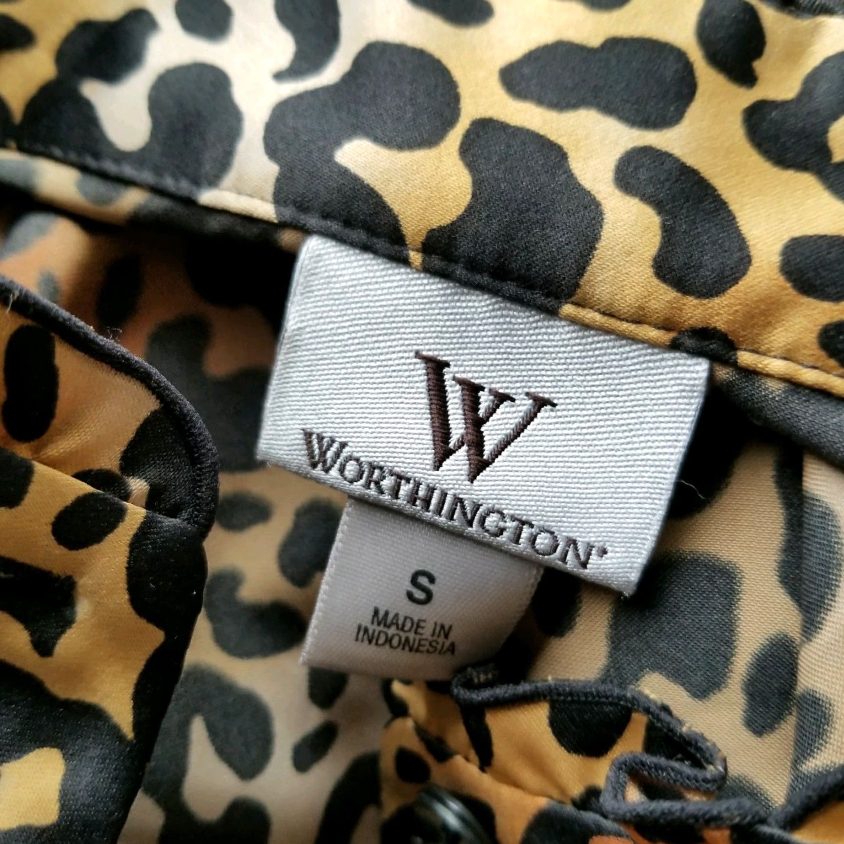 Worthington Worthington Blouse Button-Up Animal Print Career S M Multicolor Short Cap Sleeve High Neck Ruffle Women Size Small Size S / US 4 / IT 40 - 4 Thumbnail