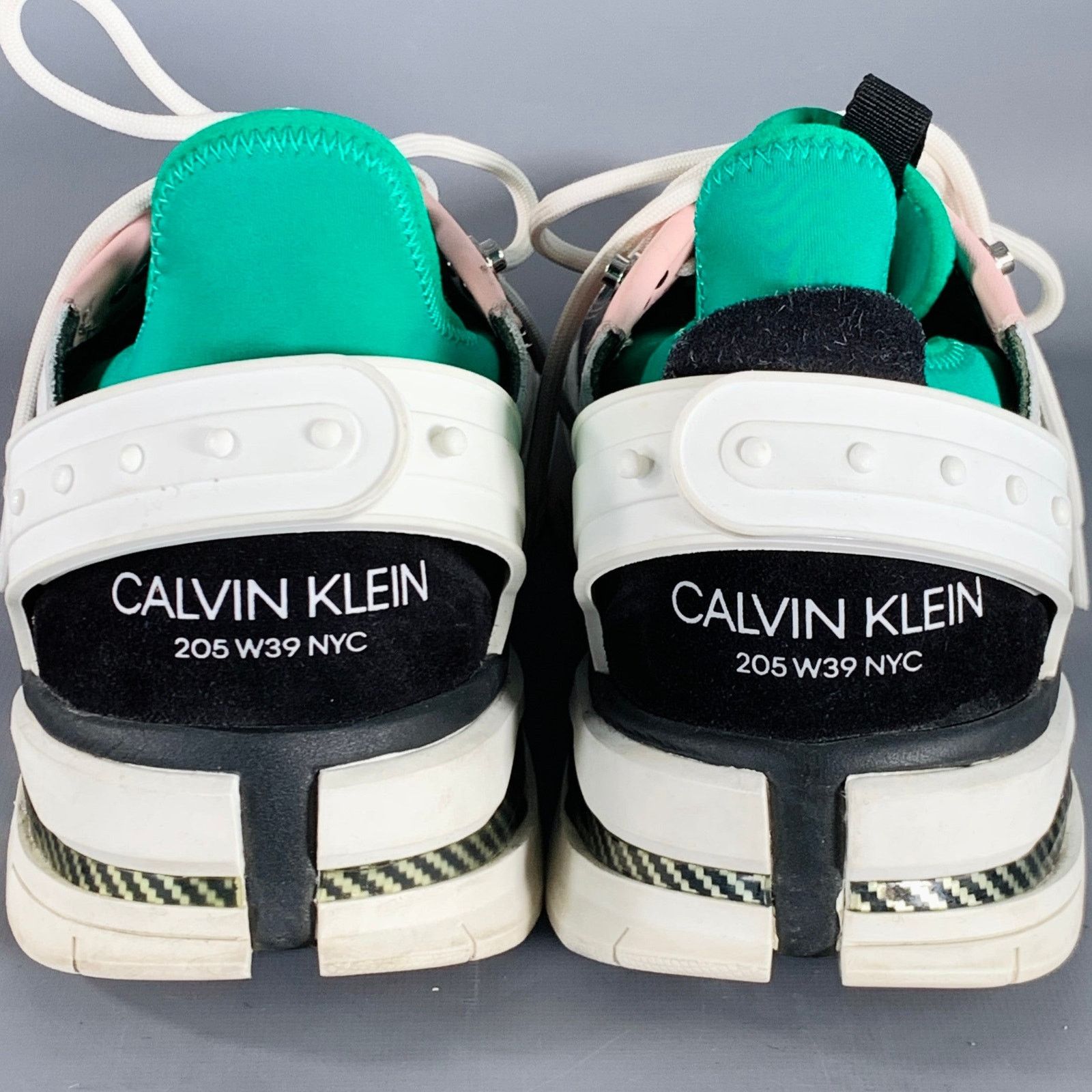 Calvin Klein 205W39NYC CALVIN KLEIN Green Grey Pink Color Block Leather Sneakers Size US 11 / EU 44 - 3 Thumbnail