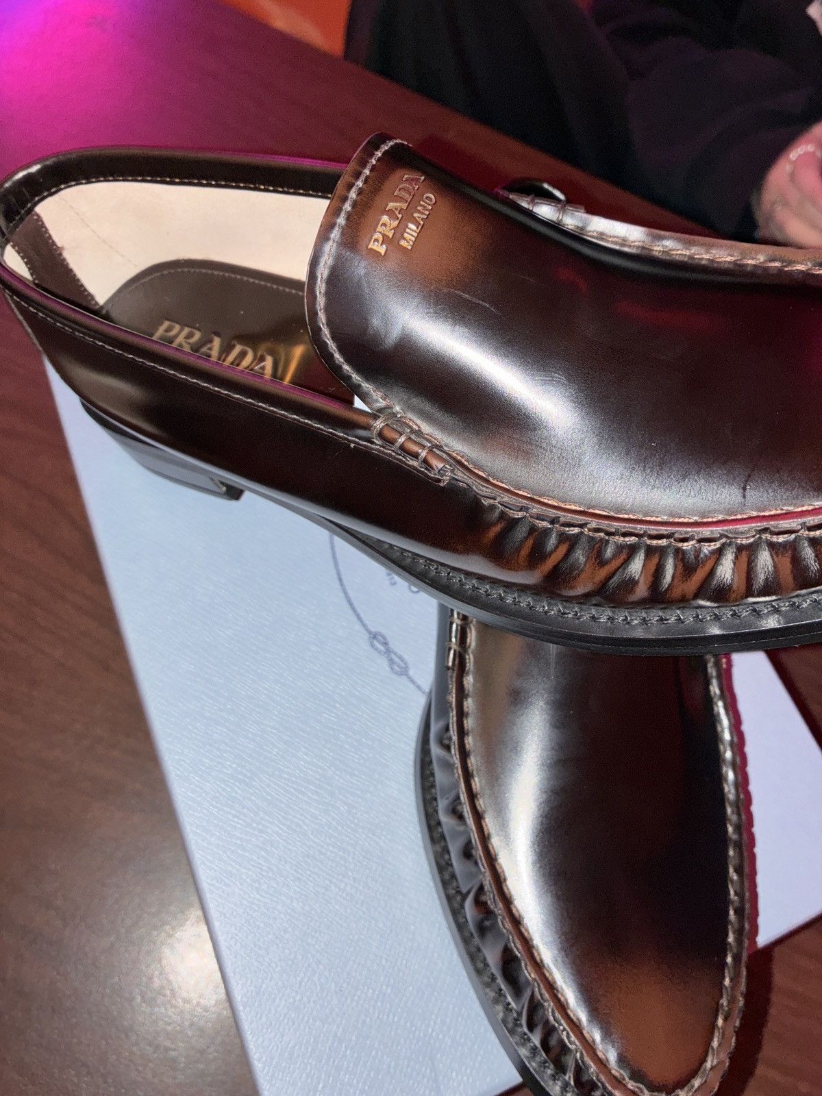 Prada Prada Chocolate Brushed Leather Loafers Size US 9 / IT 39 - 10 Thumbnail