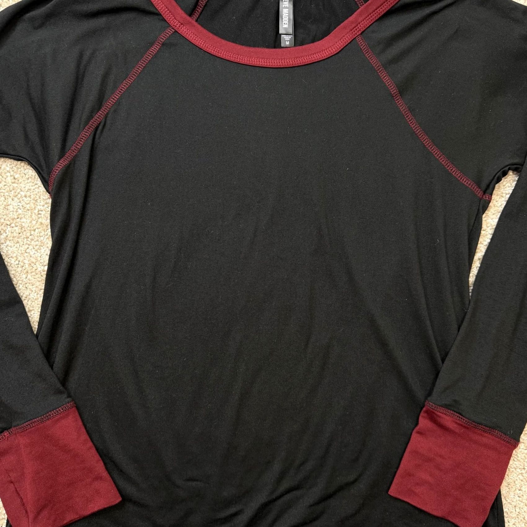 Steve Madden Steve Madden Shirt Womens M Black Burgundy Raglan Long Sleeve Jersey Top Size M / US 6-8 / IT 42-44 - 2 Thumbnail