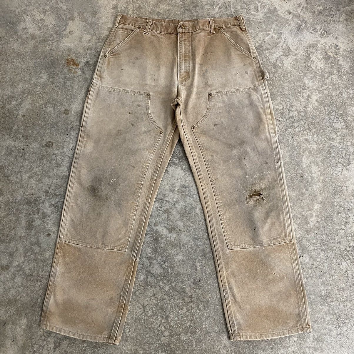 Carhartt VTG Carhartt Double Knee Faded Tan Dirty Carpenter Pants Size US 35 - 1 Thumbnail