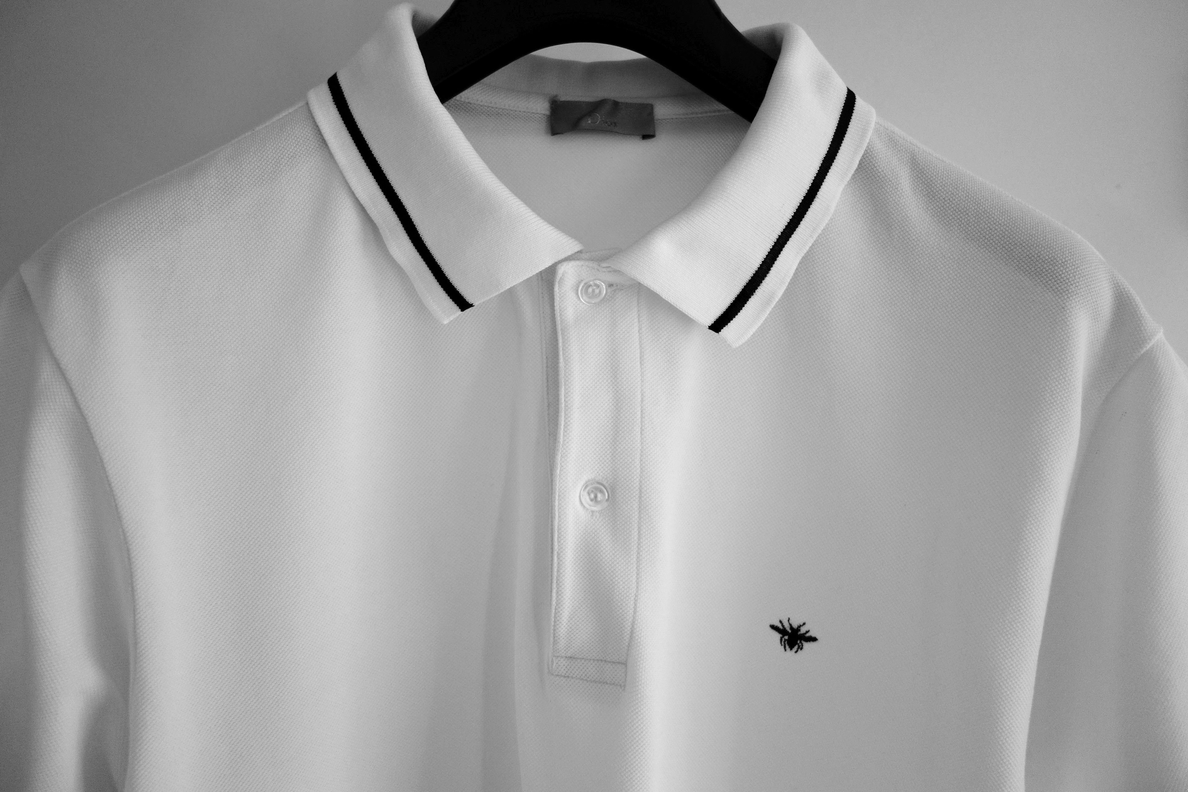 Dior Homme Bee-Embroidered Polo Shirt - Black Polos