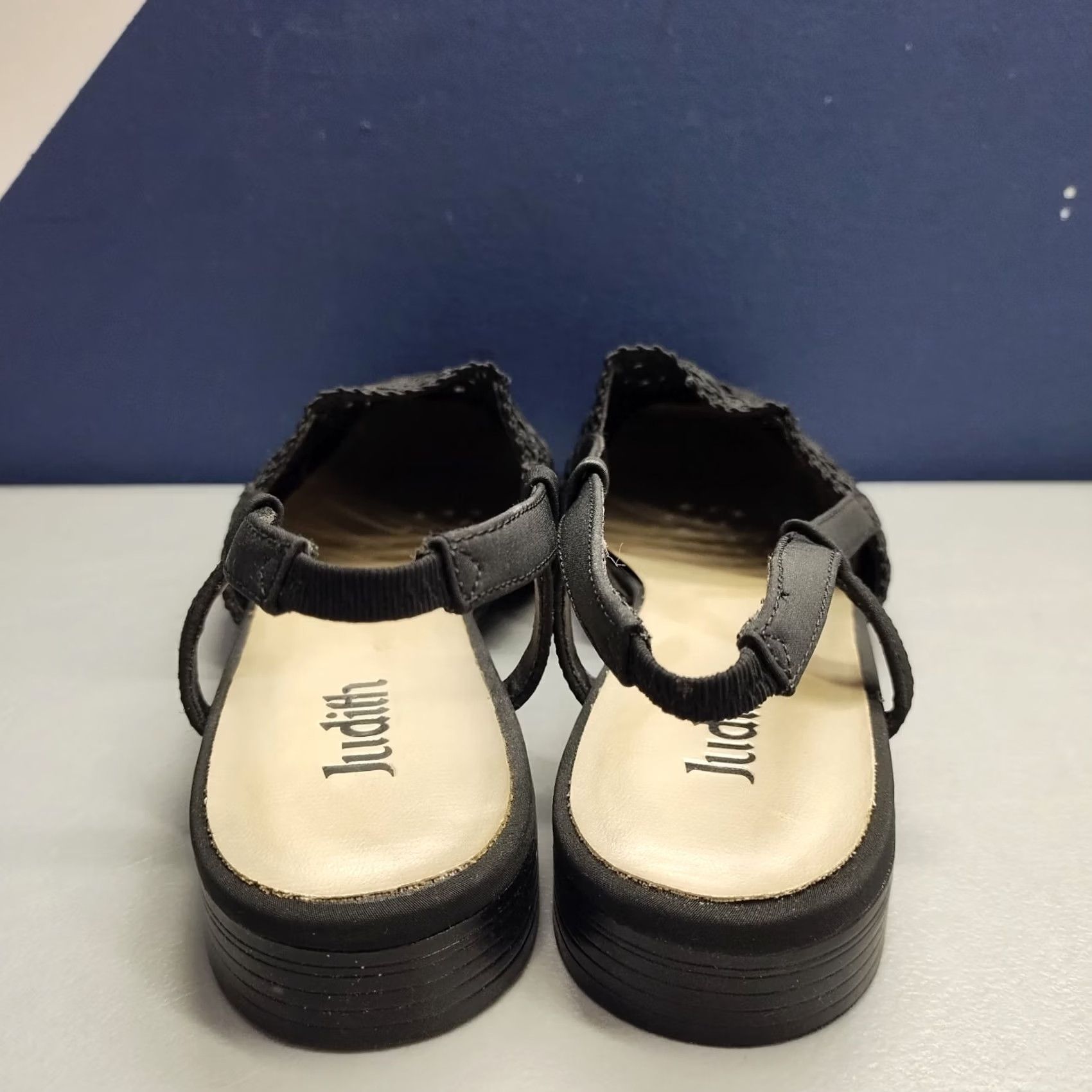 Vintage Judith Slingback Sandals Womens Size 9.5M Black Square Toe Ankle Strap Slip On Size US 10 / IT 40 - 5 Thumbnail