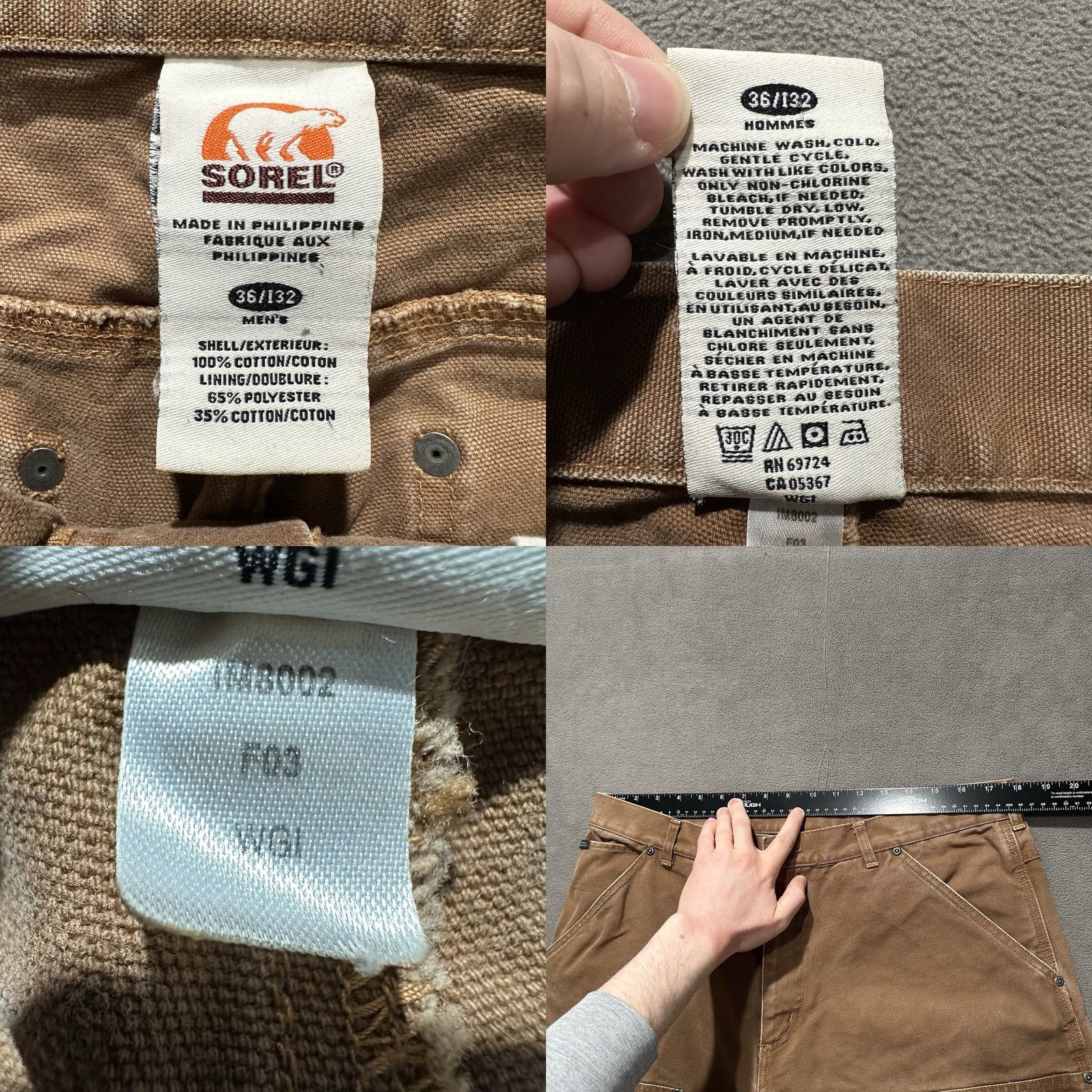 SOREL Vintage Sorel Pants Mens 36x32 (36x30.5) Brown Canvas Double Knee Relaxed Heavy Size US 36 / EU 52 - 8 Thumbnail