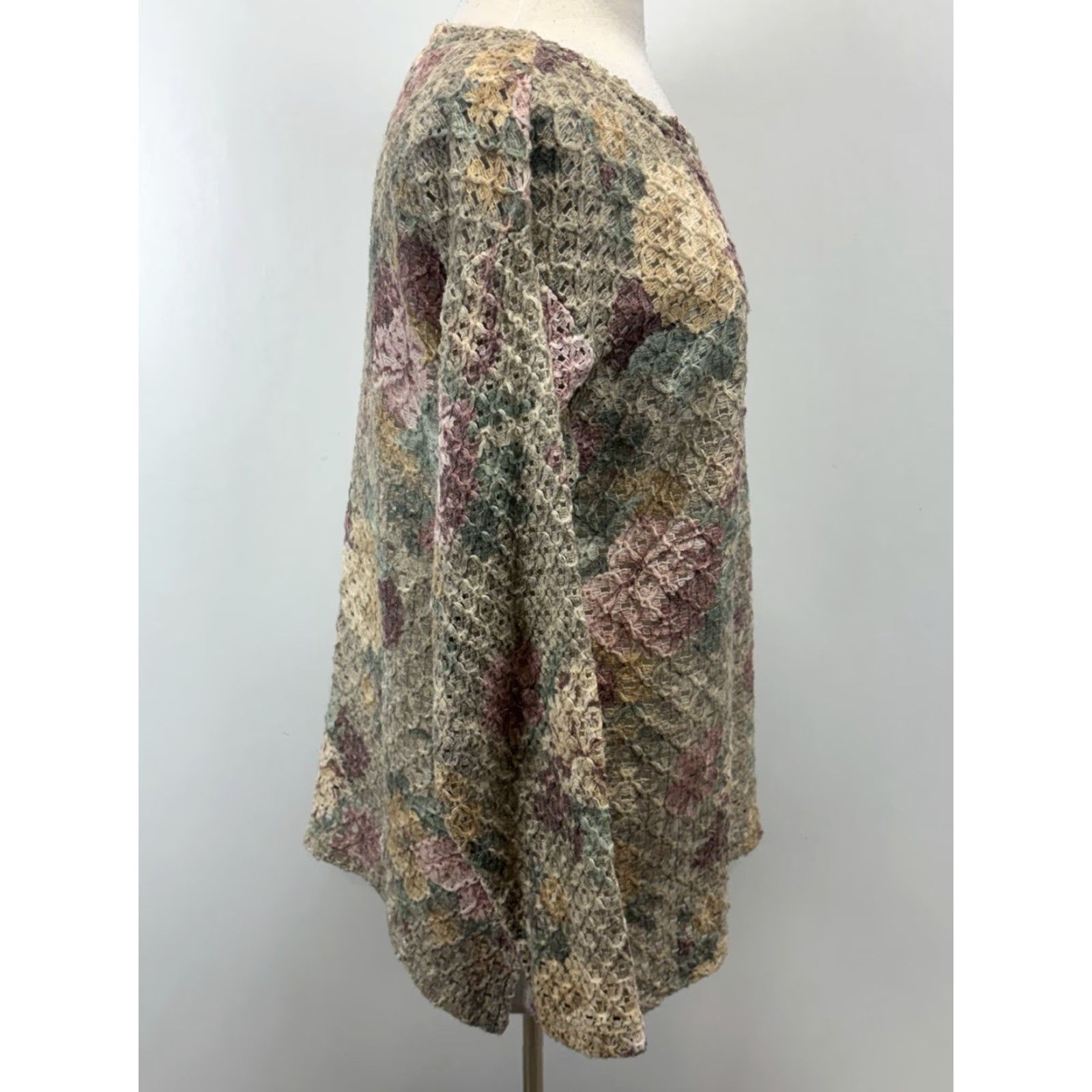 Vintage VINTAGE Cape Isle Knitters Floral Crochet Sweater Womens Large Tunic 90s Cottagecore Size L / US 10 / IT 46 - 4 Thumbnail