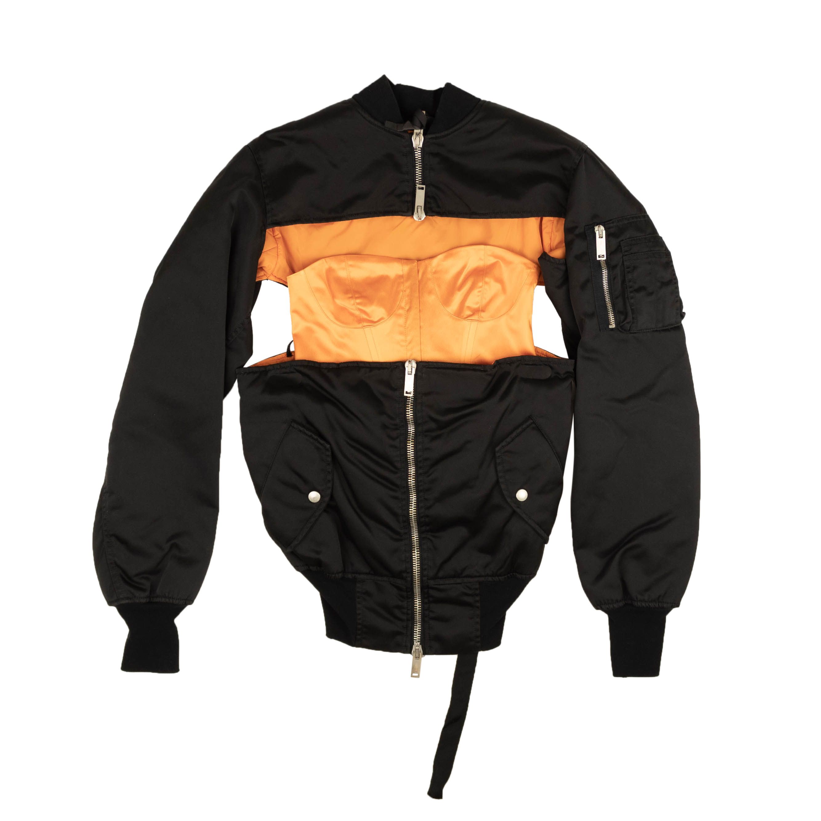 image of Unravel Project Black & Orange Split Bomber Jacket Size 40, Women's