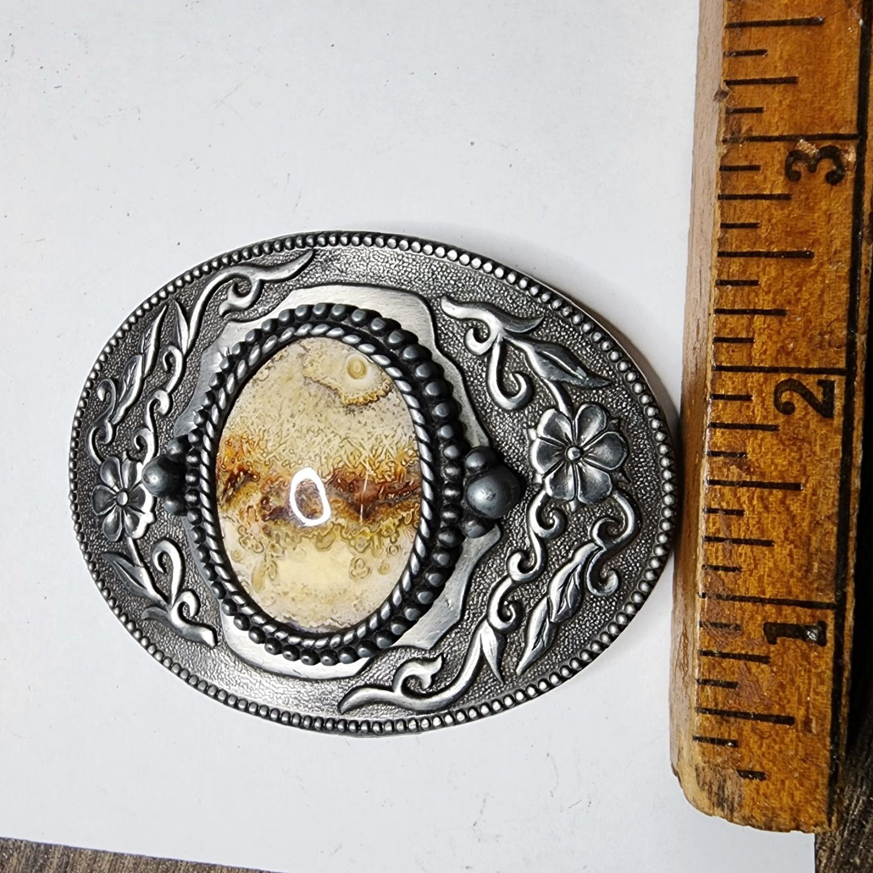 Vintage VINTAGE Belt Buckle Western Picture Rock Round Stone Center Agate Unbranded Adult Unisex Buckle Silver 60s-00s Western Wear Size ONE SIZE - 4 Thumbnail