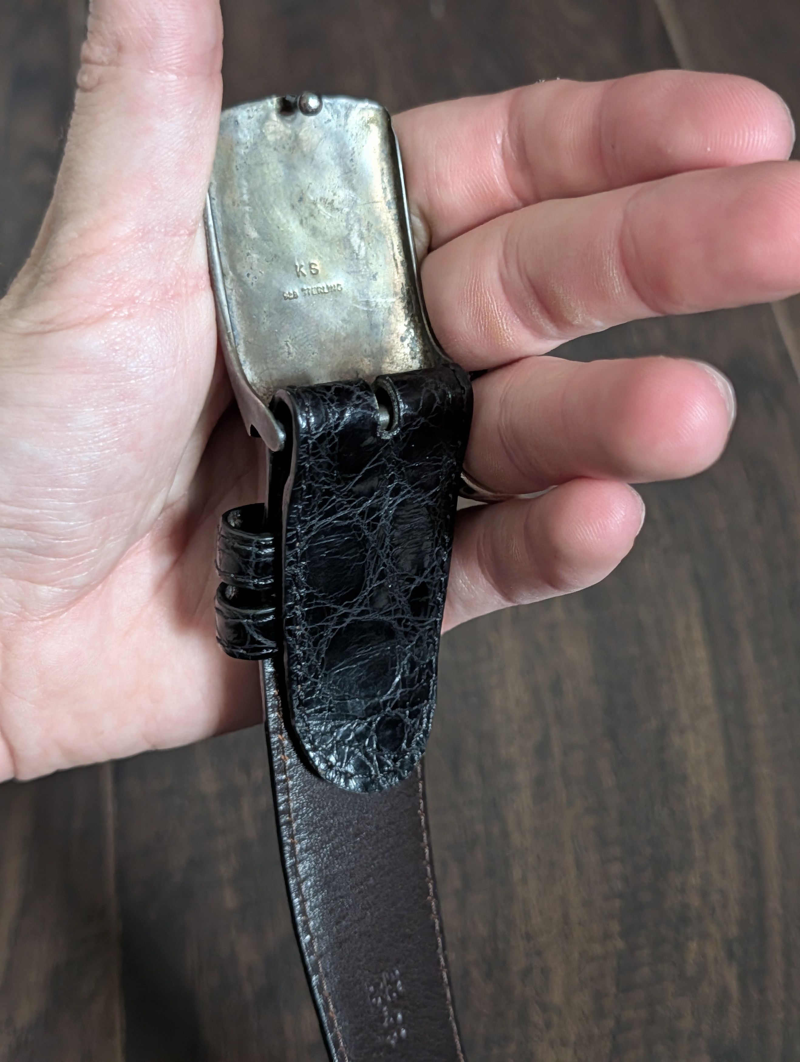 Sterling Silver Kirk Smith 925 buckle w Catherine Zadeh Am. Alligator belt Size 36 - 5 Thumbnail