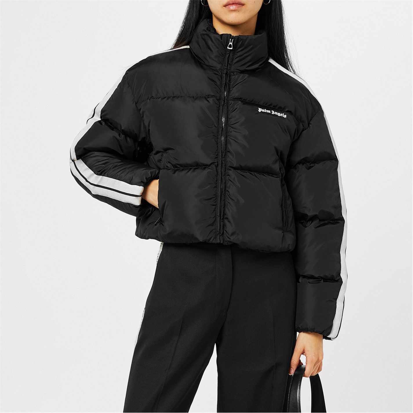 Palm Angels o1g2r1mq0325 Cropped Track Padded jacket in Black & White Size M / US 6-8 / IT 42-44 - 4 Thumbnail