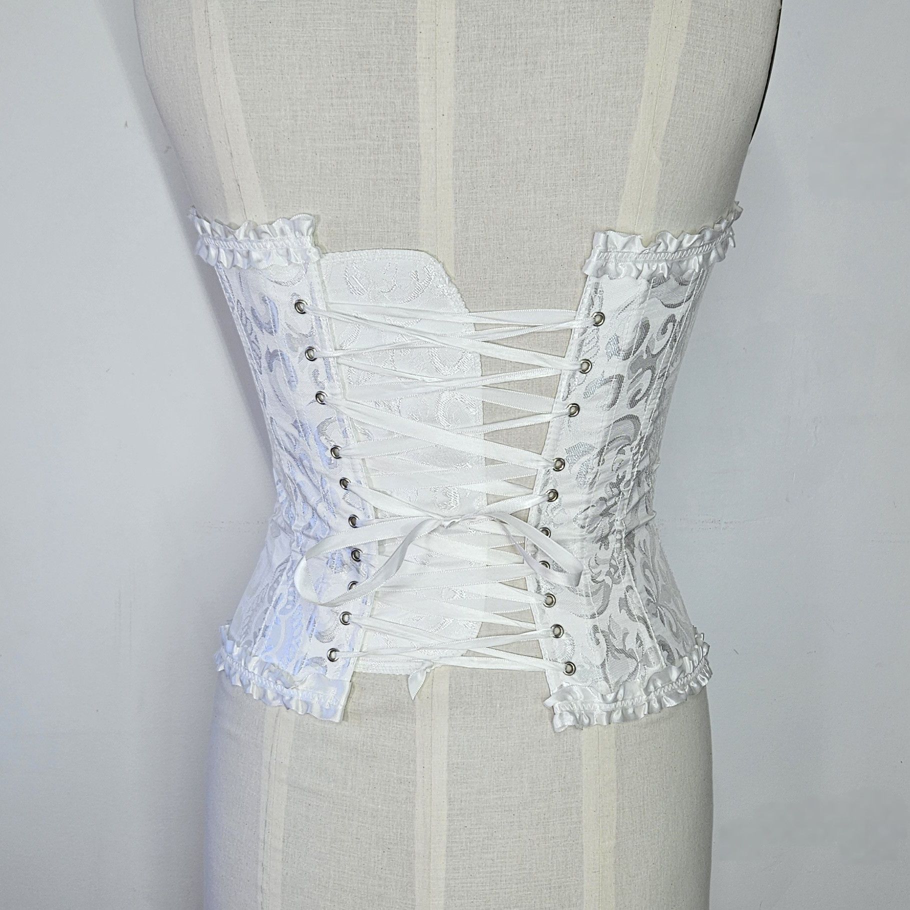 Other Corset Bustier XS/S White Jacquard Boned Bridal Shapewear Size XS / US 0-2 / IT 36-38 - 4 Thumbnail