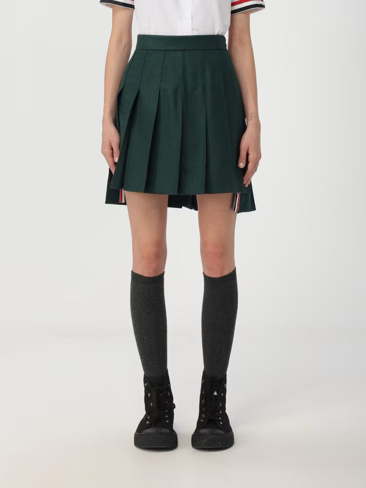 Thom Browne o1s22i1n0924 Flannel Mini Pleated Skirt in Green Size 26" / US 2 / IT 38 - 1 Thumbnail