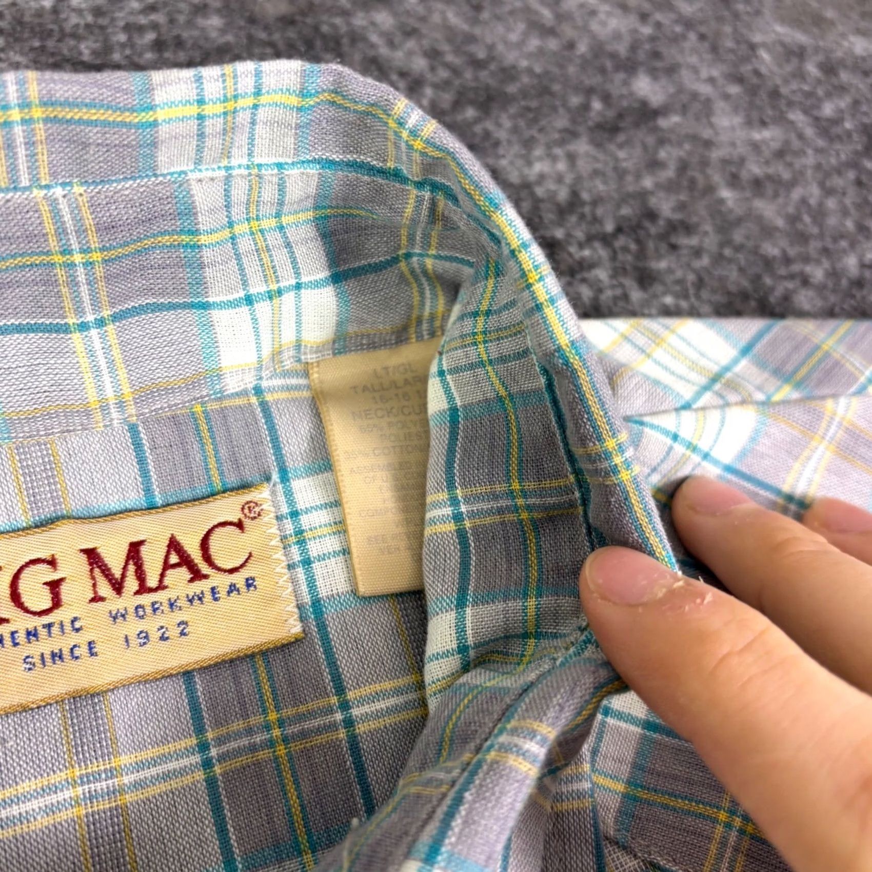 Vintage Big Mac Mens LT Tall Plaid Western Workwear Shirt Grey Teal Yellow Size US L / EU 52-54 / 3 - 6 Thumbnail