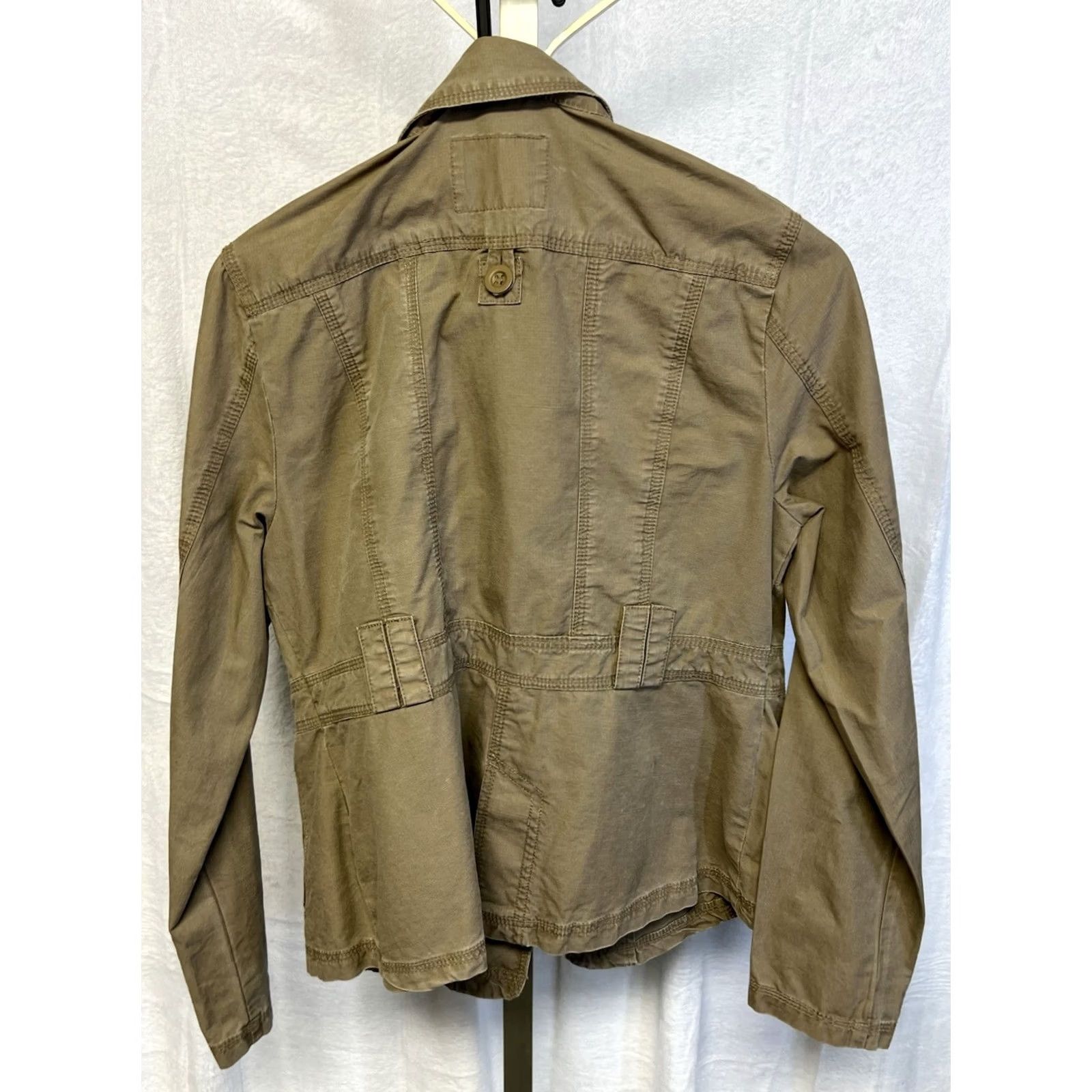 Vintage Aéropostale Women's Cargo Utility Military Jacket Khaki Beige L Coat Short Solid Pocket Pockets Button Closure Vintage Styled Mens Ladies Size L / US 10 / IT 46 - 4 Thumbnail