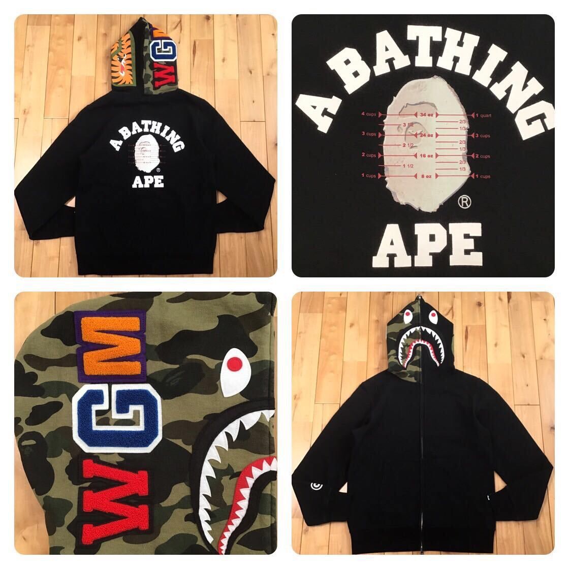 image of Pusha-T × Bape Camo Shark Full Zip Hoodie A Bathing Ape in Black, Men's (Size Medium)