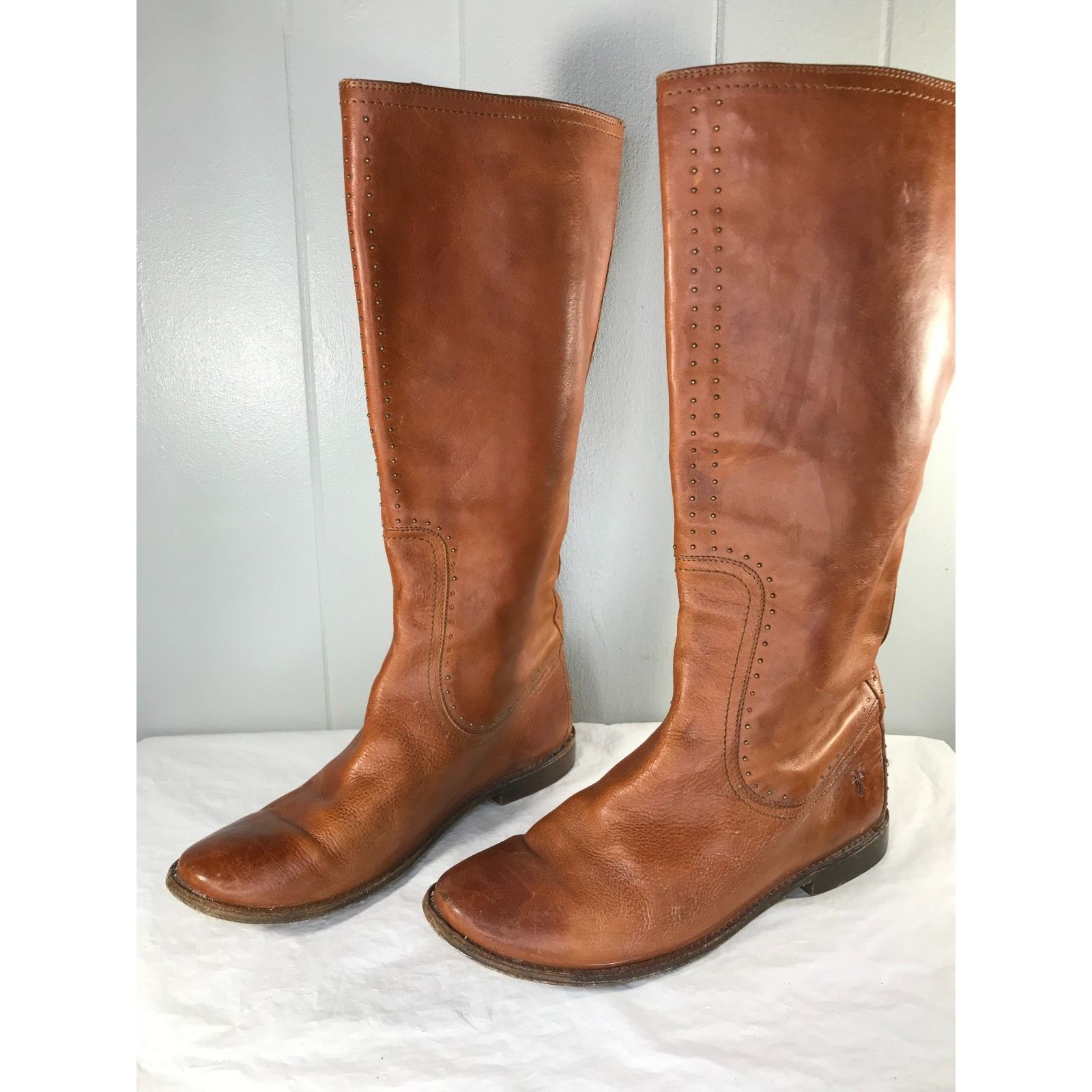 Frye VTG Frye Leather Paige Dk Brown Studded Riding Boots Tall Wo Size US 7.5 / IT 37.5 - 3 Thumbnail