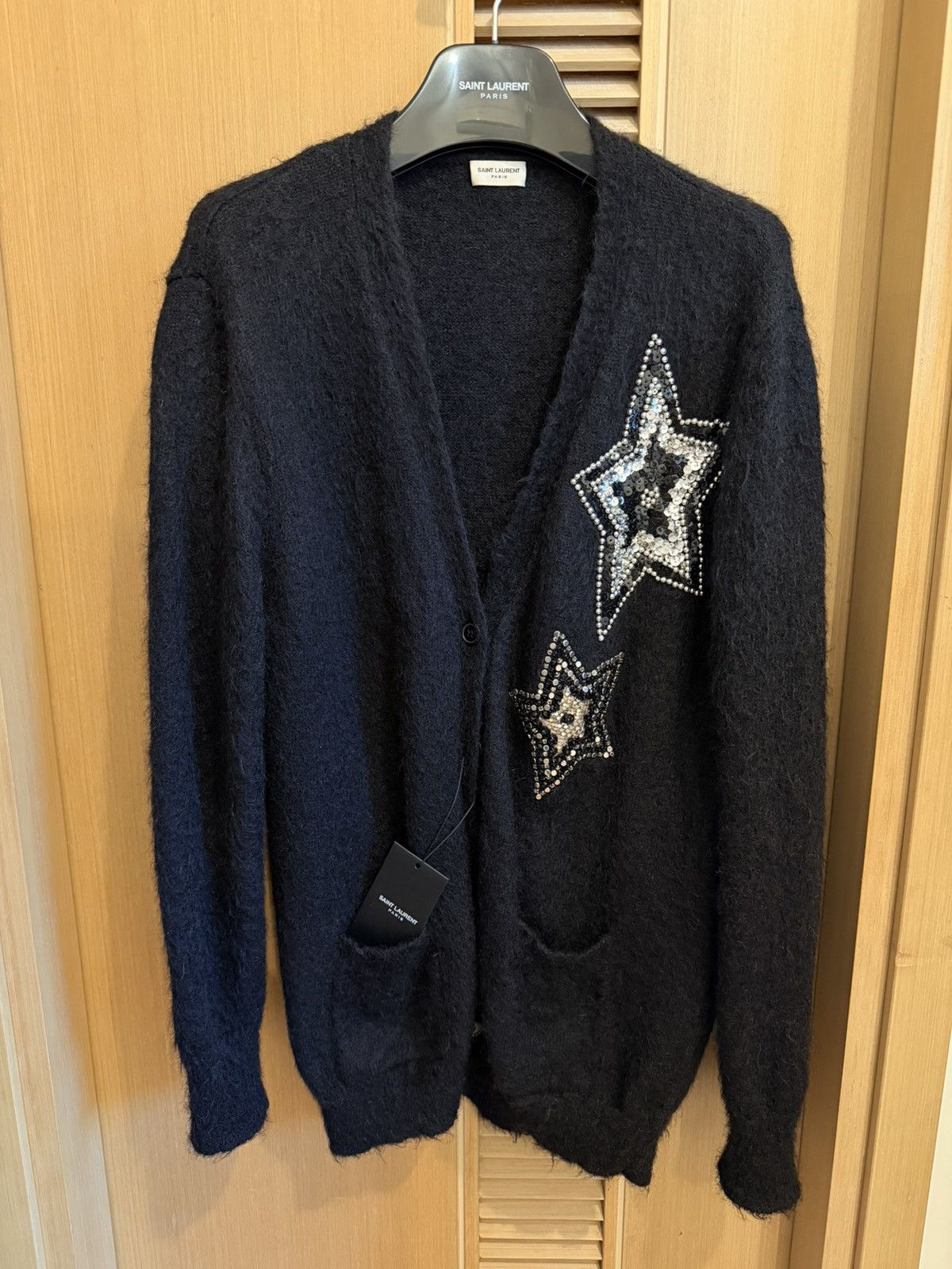 Saint Laurent Paris Saint Laurent Stars Embroidered Black Mohair Cardigan Size US XS / EU 42 / 0 - 1 Thumbnail