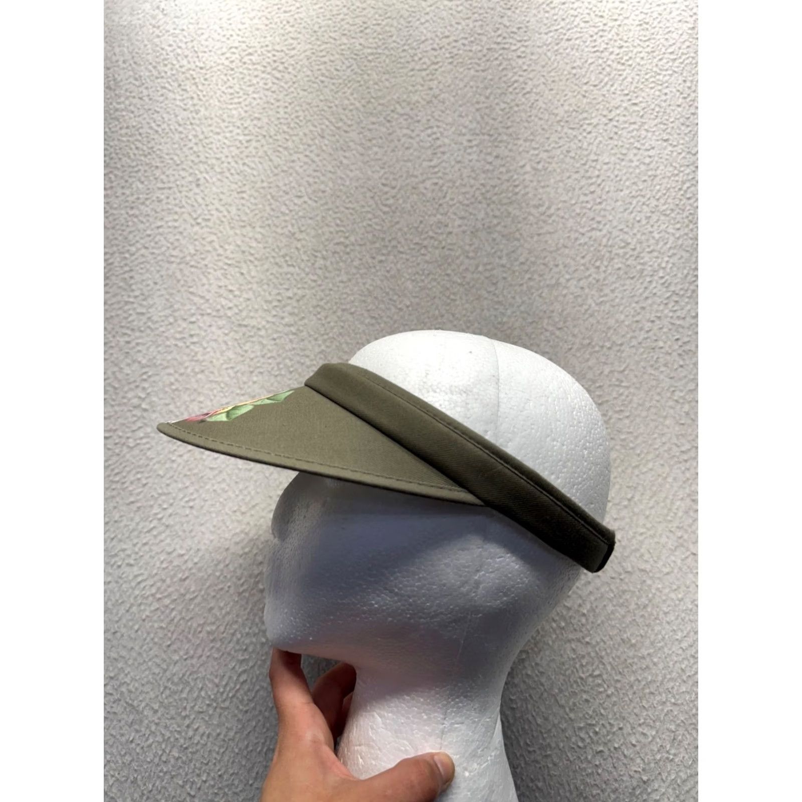 Olive Olive Green Sun Visor Floral Hand-Painted Adjustable Fit Womens One Size Visor Summer Casual Pattern: Floral Size ONE SIZE - 3 Thumbnail