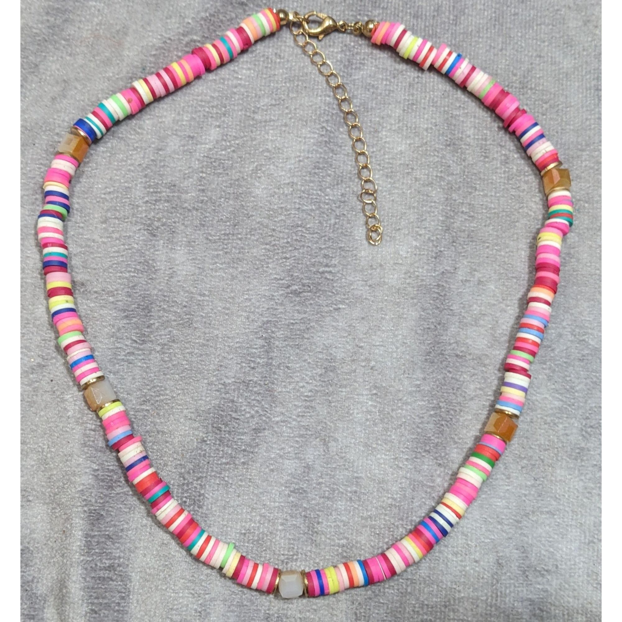 Other Pink Vinyl Disc Beaded Necklace With Faceted Glass Accents Size ONE SIZE - 5 Thumbnail