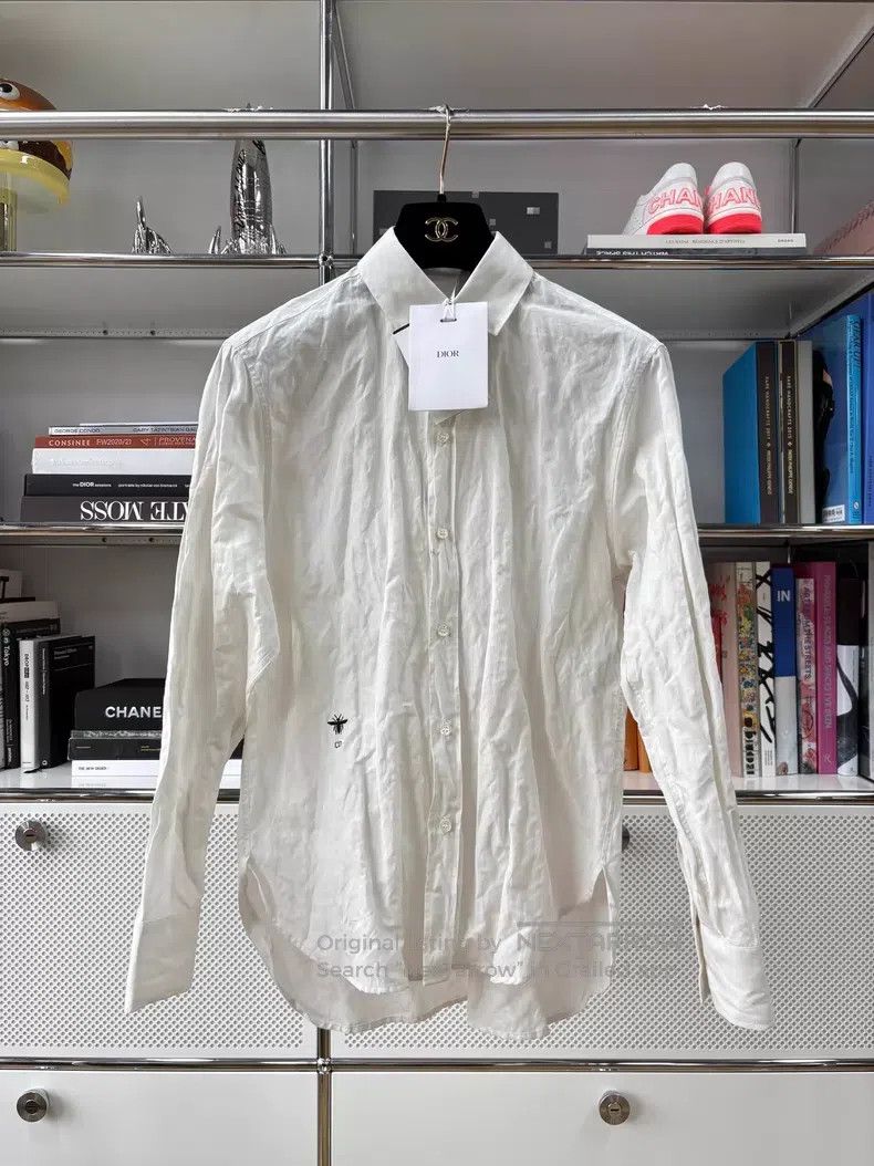 Dior Dior White pleated little bee embroidery long-sleeved shir Size XXS / US 00 / IT 34 - 1 Thumbnail