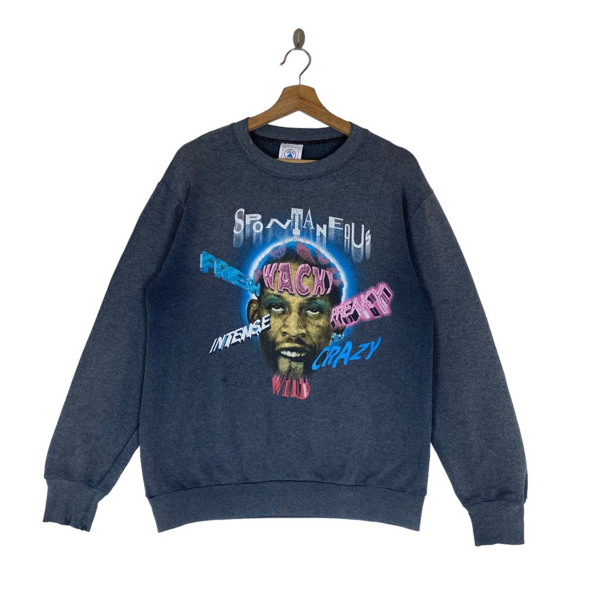 image of 90's Iconic Crazy Face Denis Rodman Sweatshirt in Grey, Men's (Size Medium)