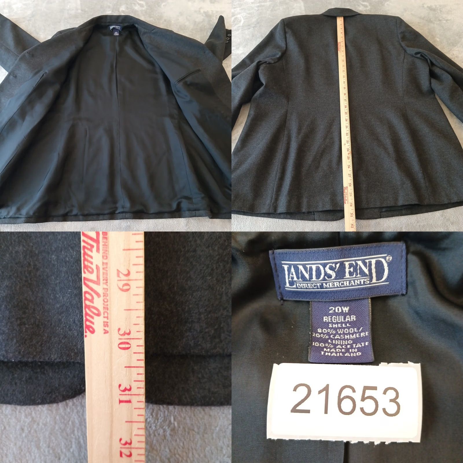 Lands' End Lands' End Blazer Jacket Womens Plus Size 20W Gray Wool Cashmere Lined Single-Breasted Notch Lapel Suit Jacket Size 3XL / US 20-22 - 8 Thumbnail