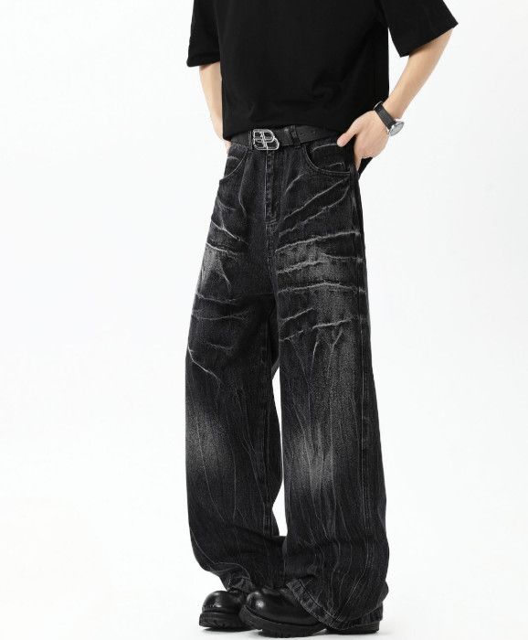 Vintage Washed Lightning Men's Streetwear Curved-Leg Jeans Size US 32 / EU 48 - 1 Thumbnail