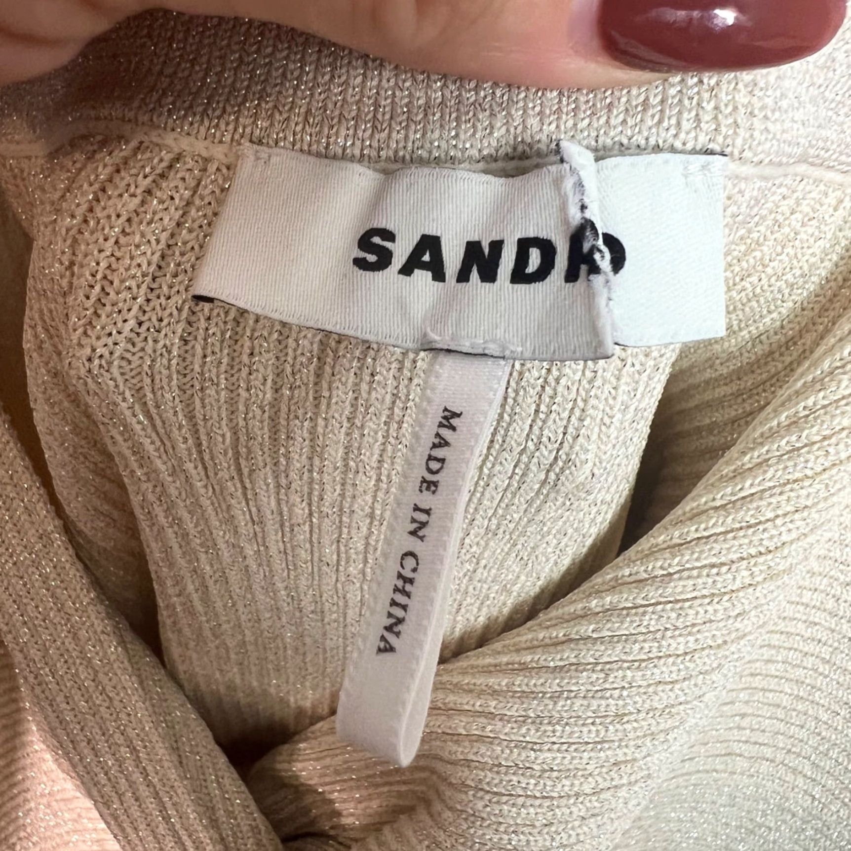 Sandro Sandro Womens Bodysuit Size 4 Ribbed Metallic Knit Beige/Gold Striped Shirt? Size S / US 4 / IT 40 - 3 Thumbnail