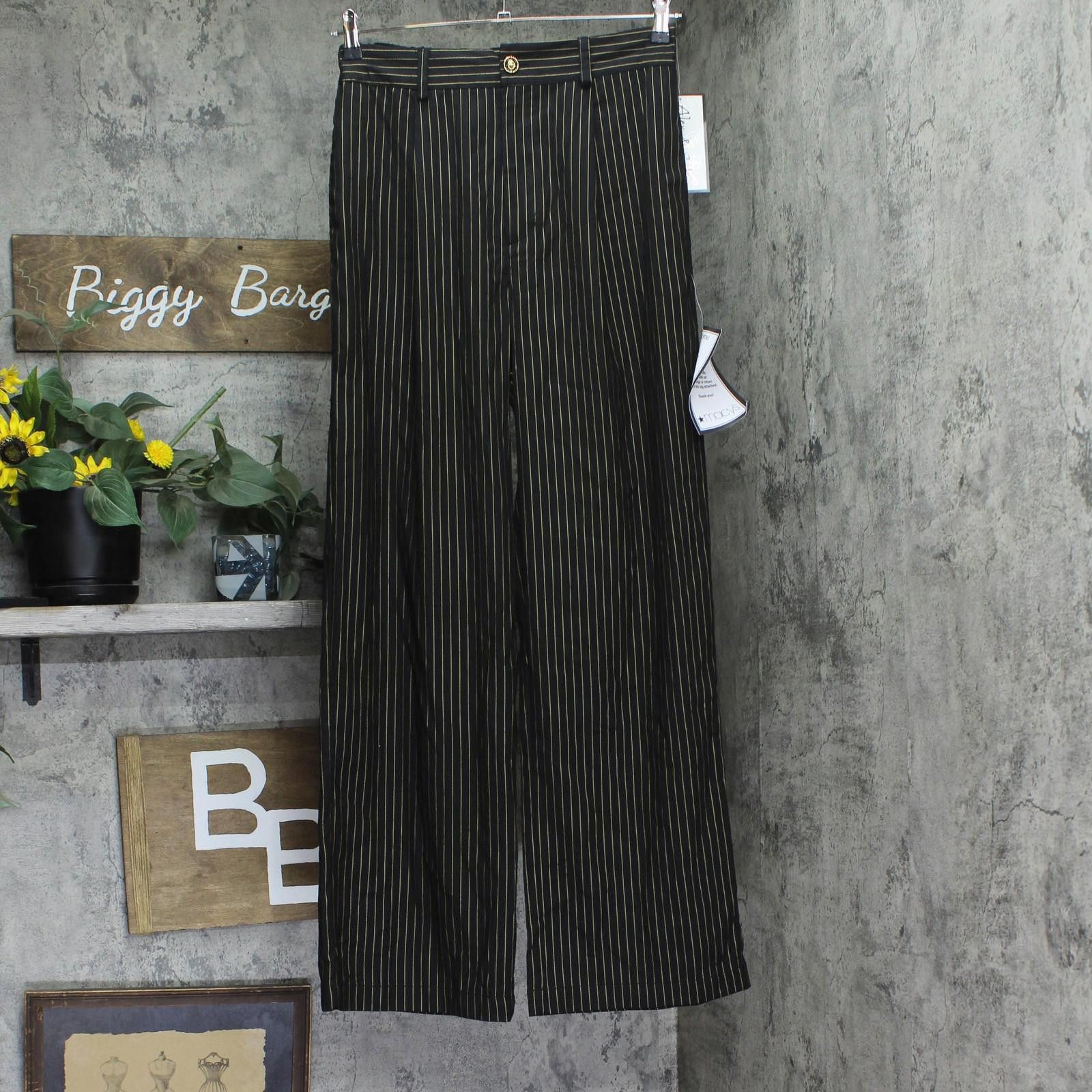 Other Nwt Alex & Sophia Pleated Pinestripe Pants Black / Gold L Size 36" / US 14 / IT 50 - 1 Thumbnail