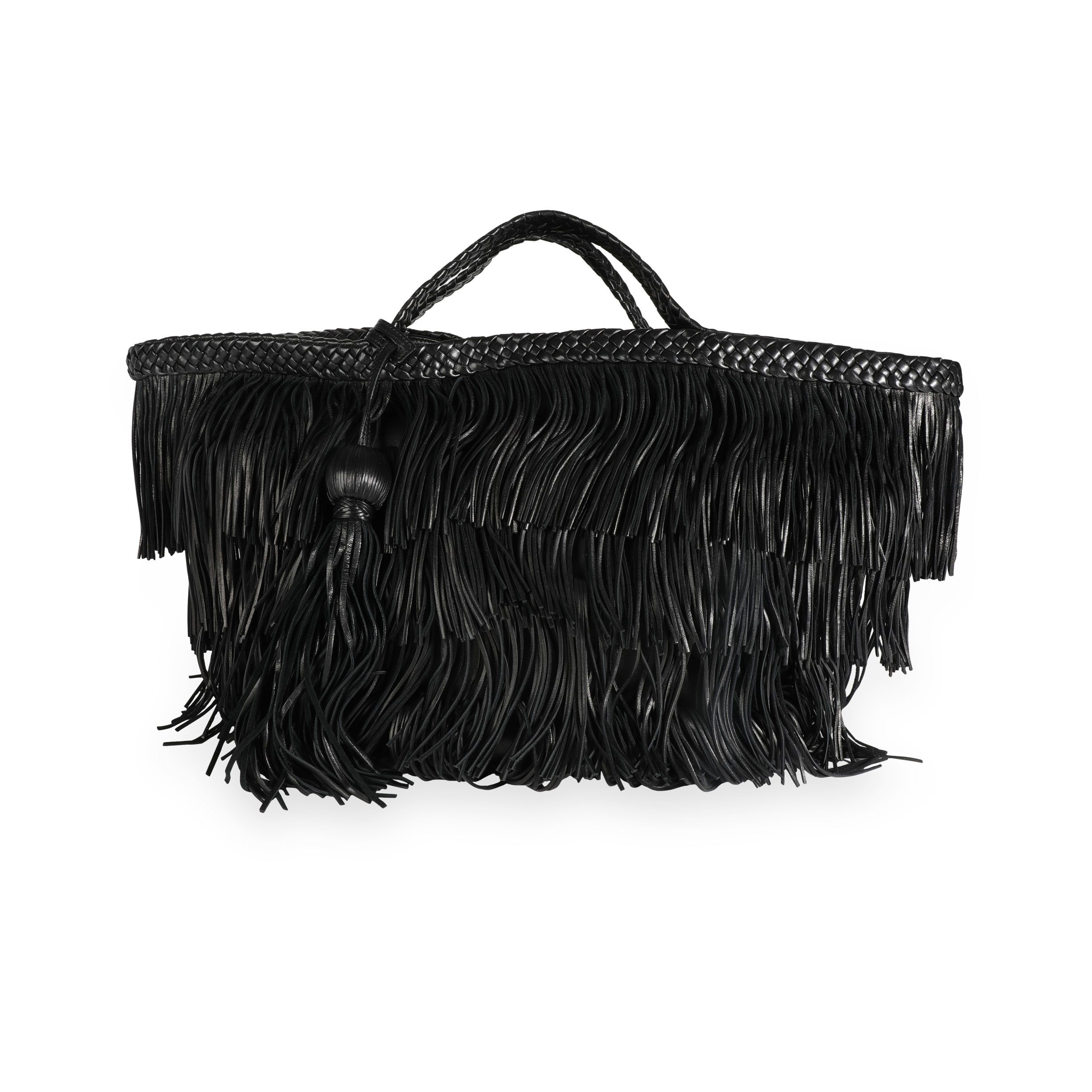 image of YVES Saint Laurent Black Panier Fringed Leather Tote, Women's