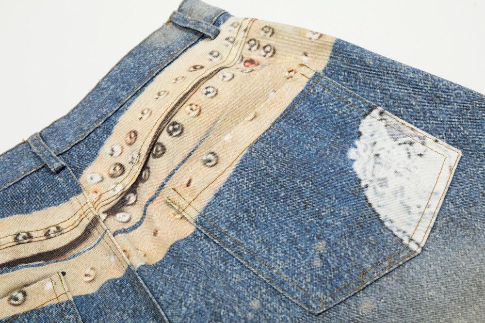 Jean Men's distressed washed loose digital print wide-leg jeans Size US 32 / EU 48 - 5 Thumbnail