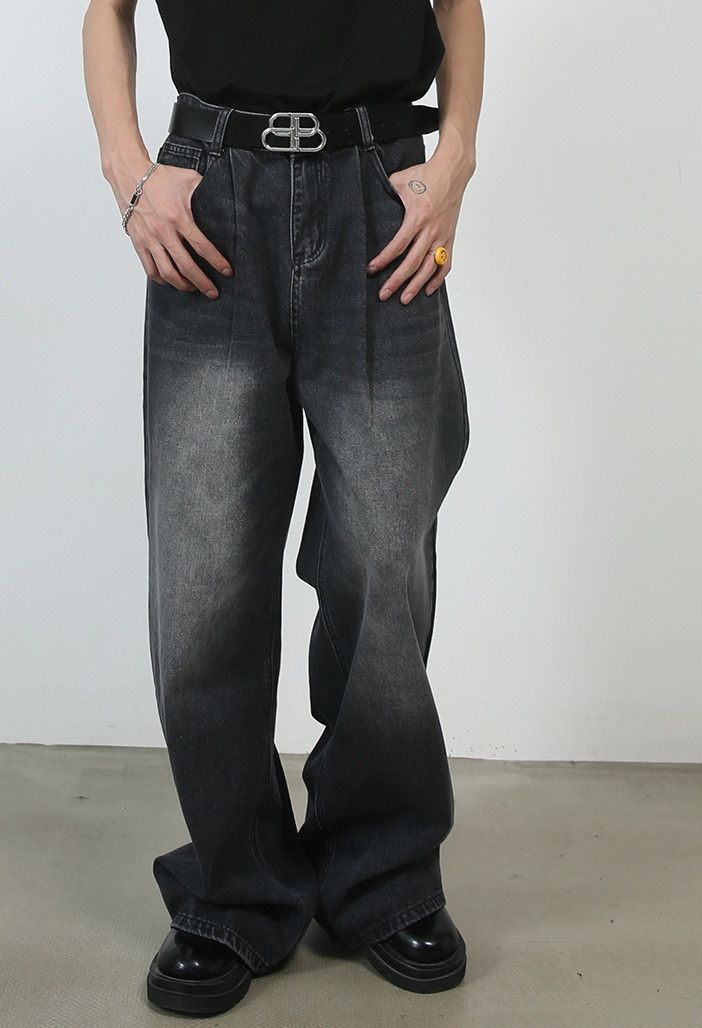 Japanese Brand Men's straight washed loose wide-leg jeans Size US 32 / EU 48 - 2 Thumbnail