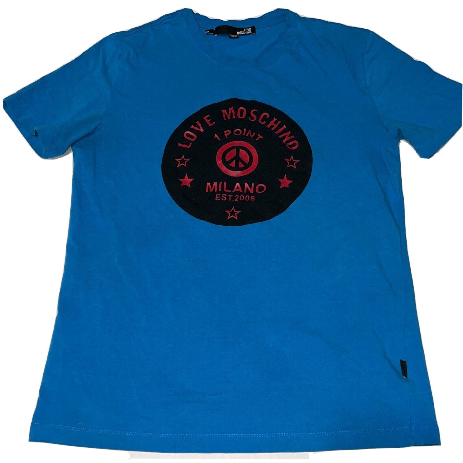Love Moschino Blue Graphic Shirt Peace 1 Point Milano XL