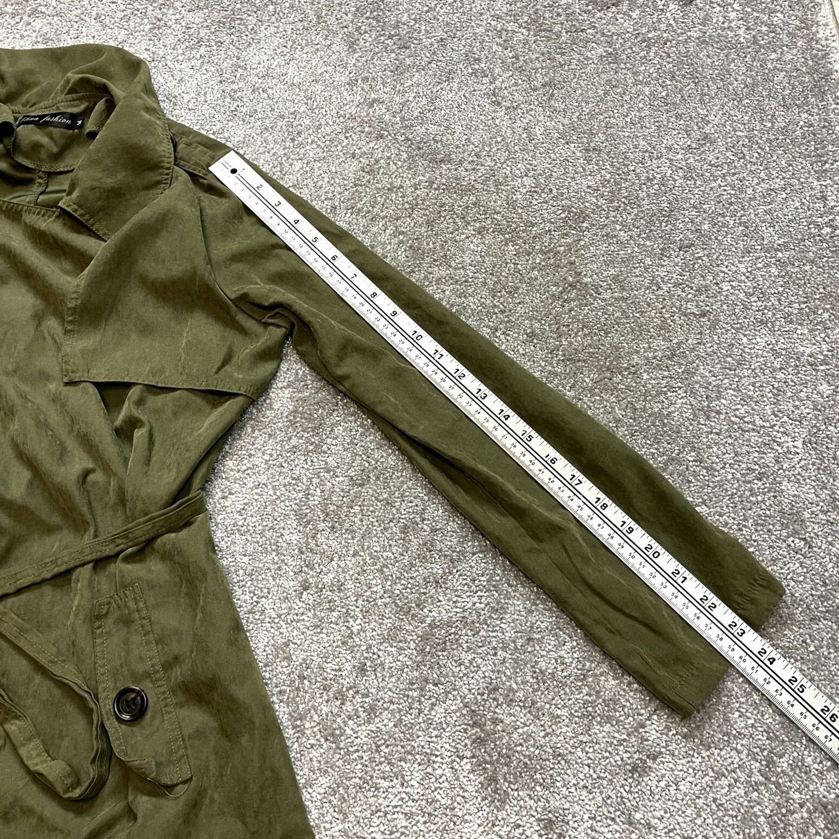 Vintage Elena Fashion Jacket Womens M Green Trench Coat Belted Soft Button Pockets Size M / US 6-8 / IT 42-44 - 6 Thumbnail